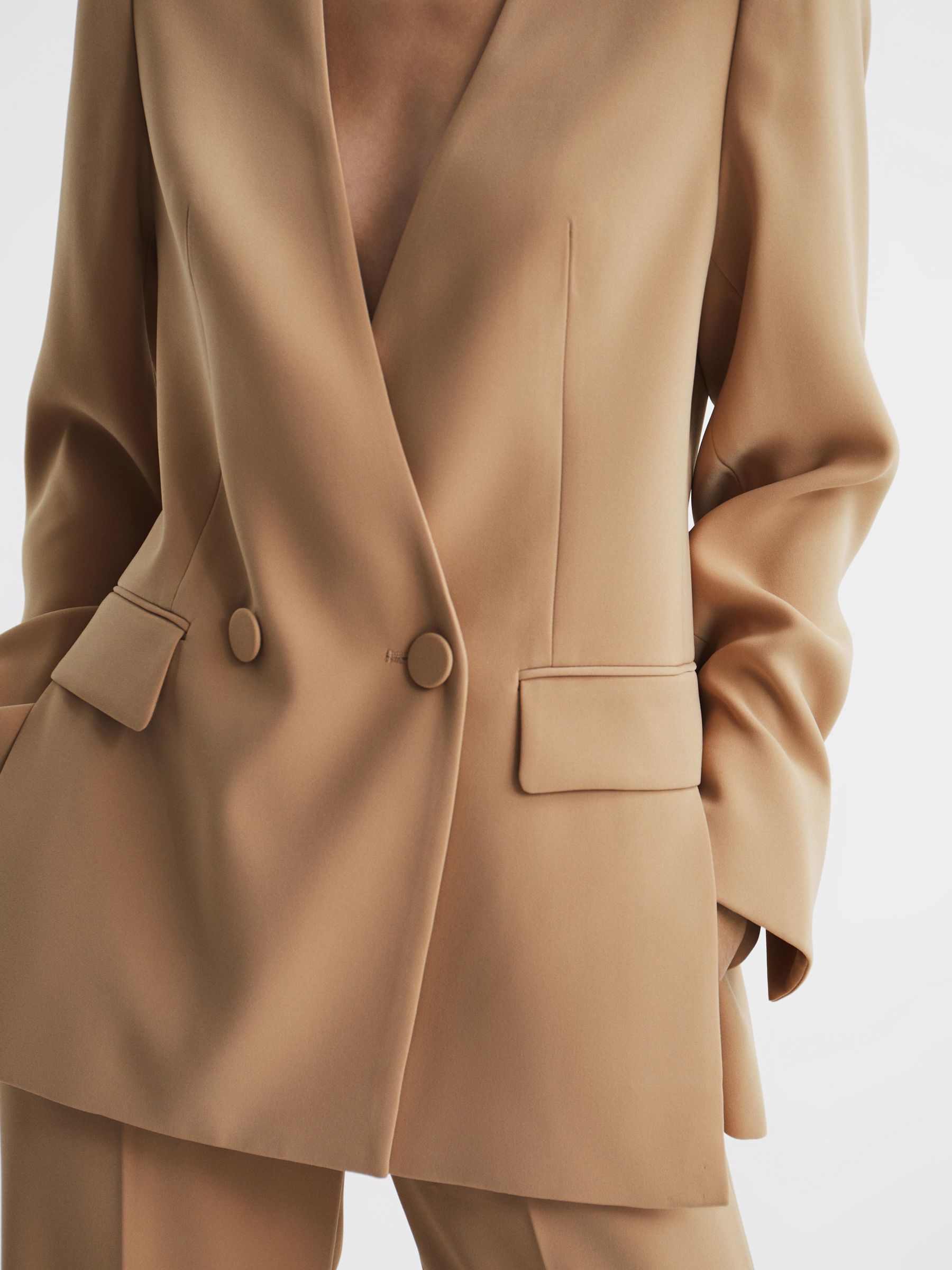 Collarless Double Breasted Suit Blazer in Neutral - Image 6 of 6