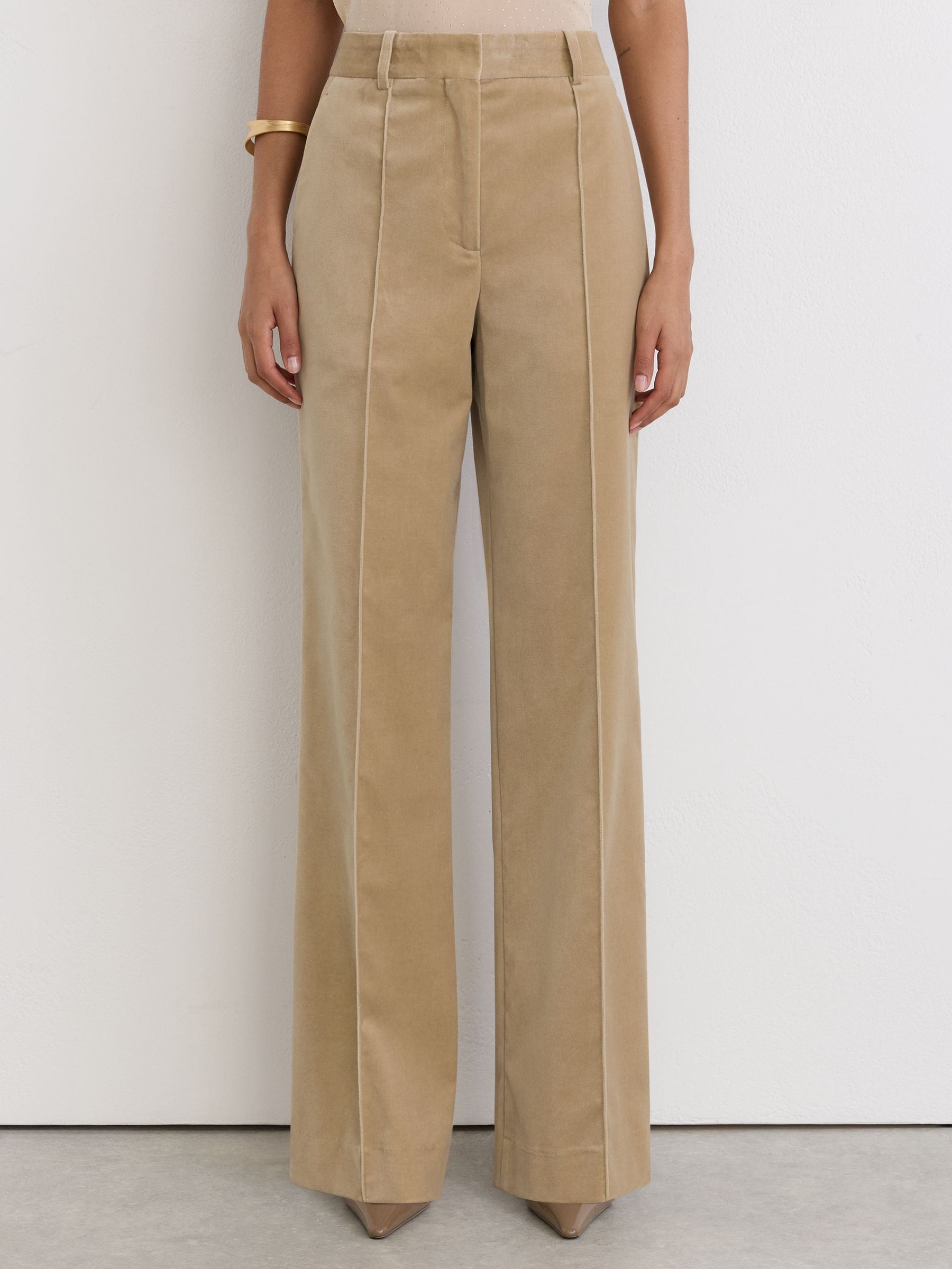Velvet Flared Pintuck Suit Trousers in Blonde Neutral - Image 3 of 8