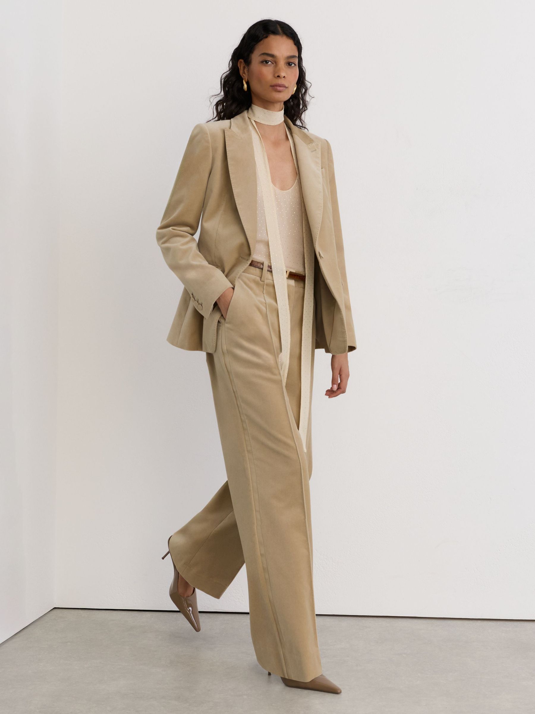 Velvet Flared Pintuck Suit Trousers in Blonde Neutral - Image 7 of 8