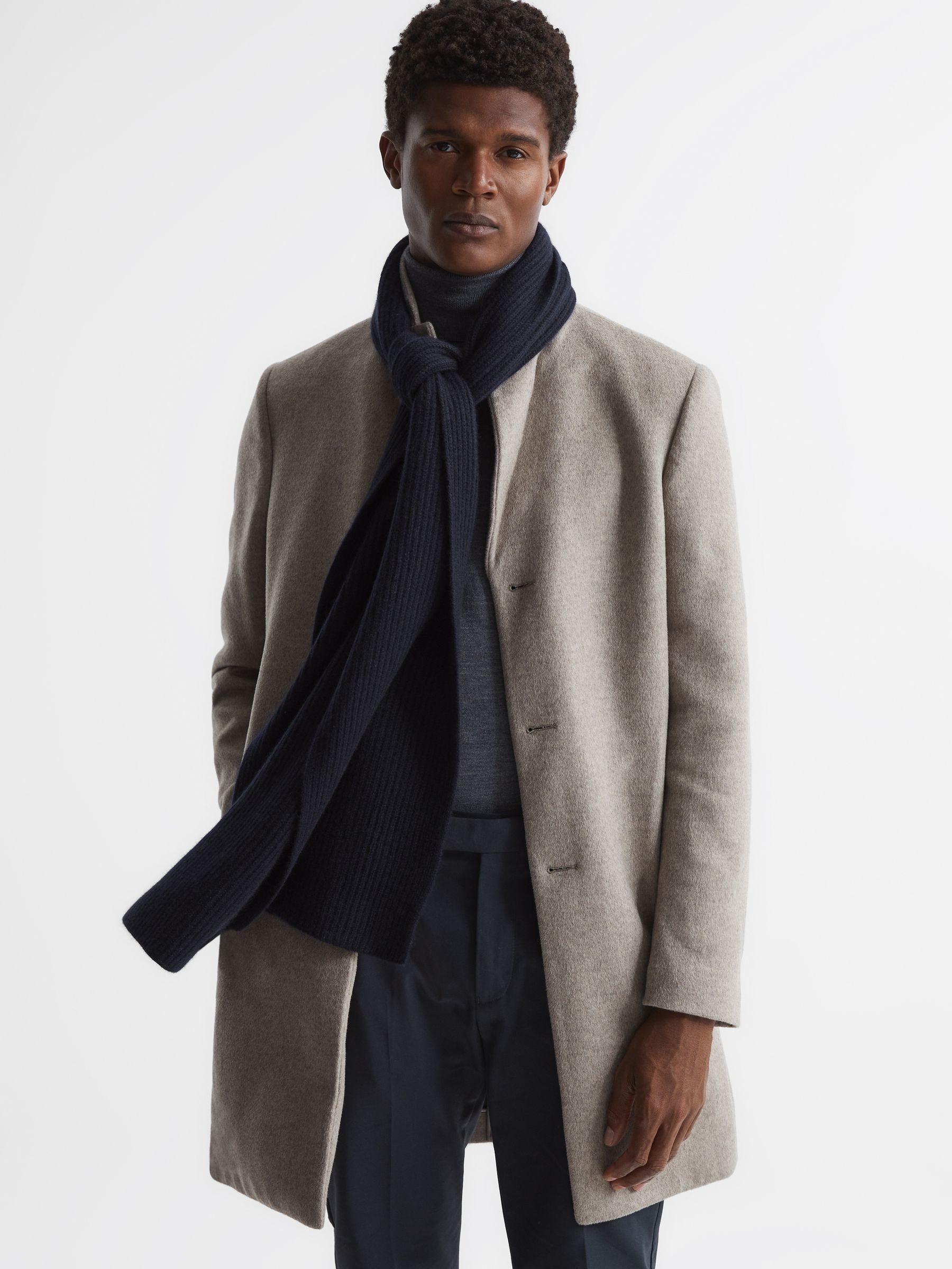 Ribbed 100% Cashmere Scarf in Navy - Image 2 of 4