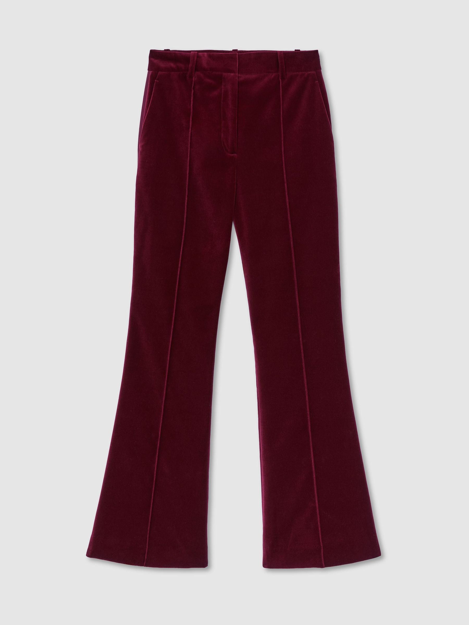Tall Velvet Flared Tuxedo Trousers in Dark Red - Image 2 of 6 Tall Velvet Flared Tuxedo Trousers in Dark Red - Image 2 of 6