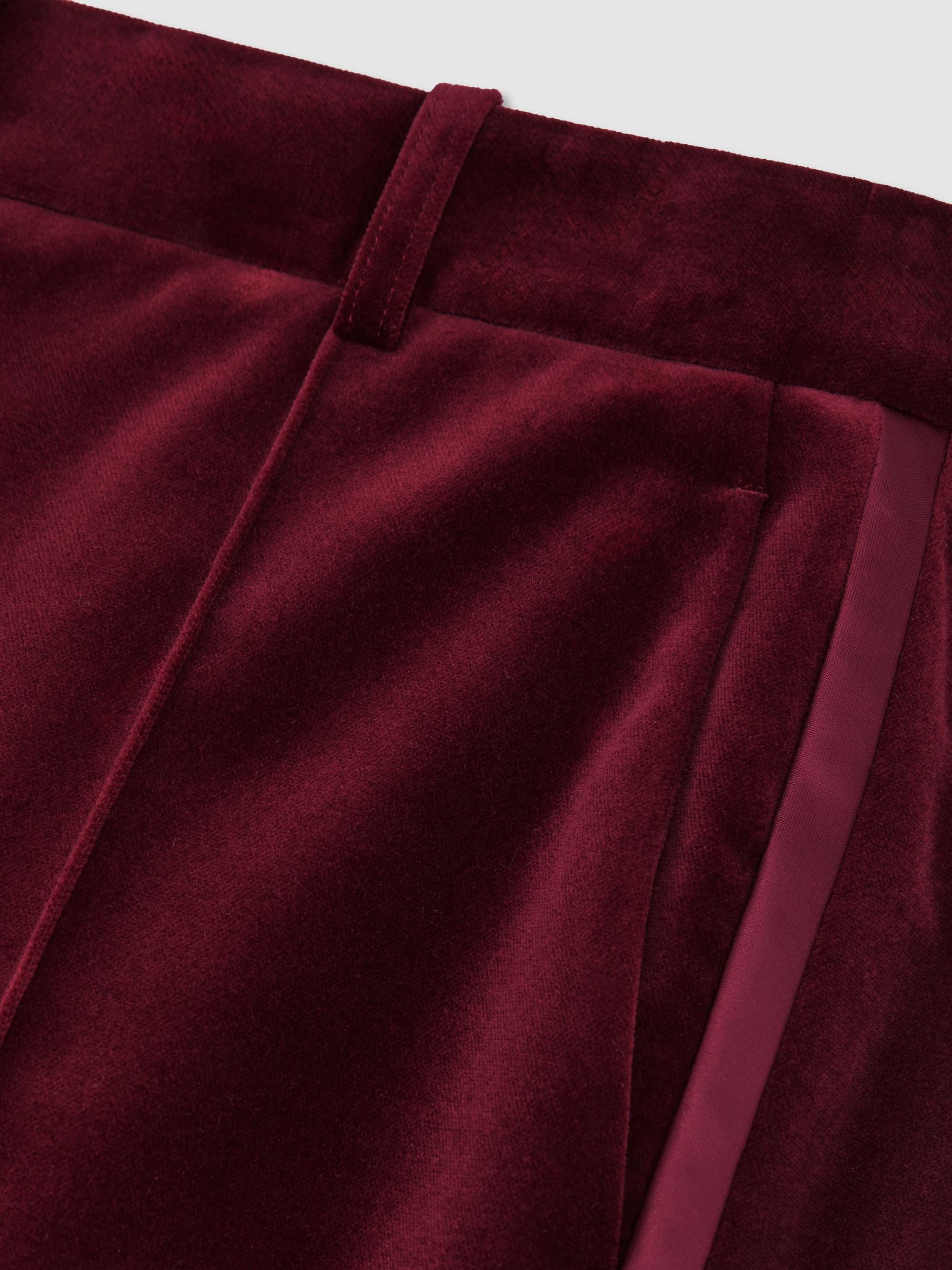 Tall Velvet Flared Tuxedo Trousers in Dark Red - Image 5 of 6
