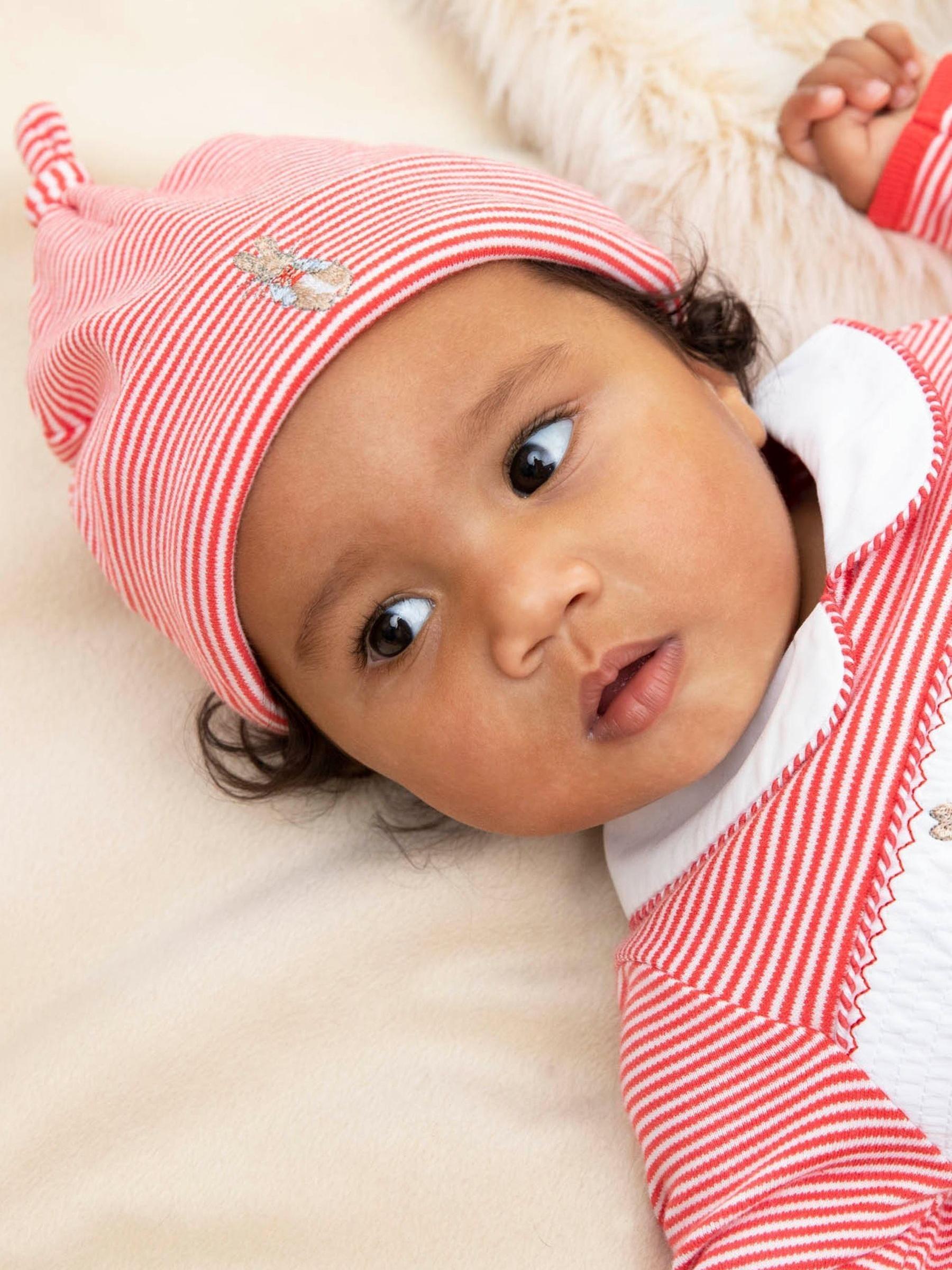 2-Piece Peter Rabbit Smocked Christmas Baby Sleepsuit & Hat Set in Red - Image 3 of 7