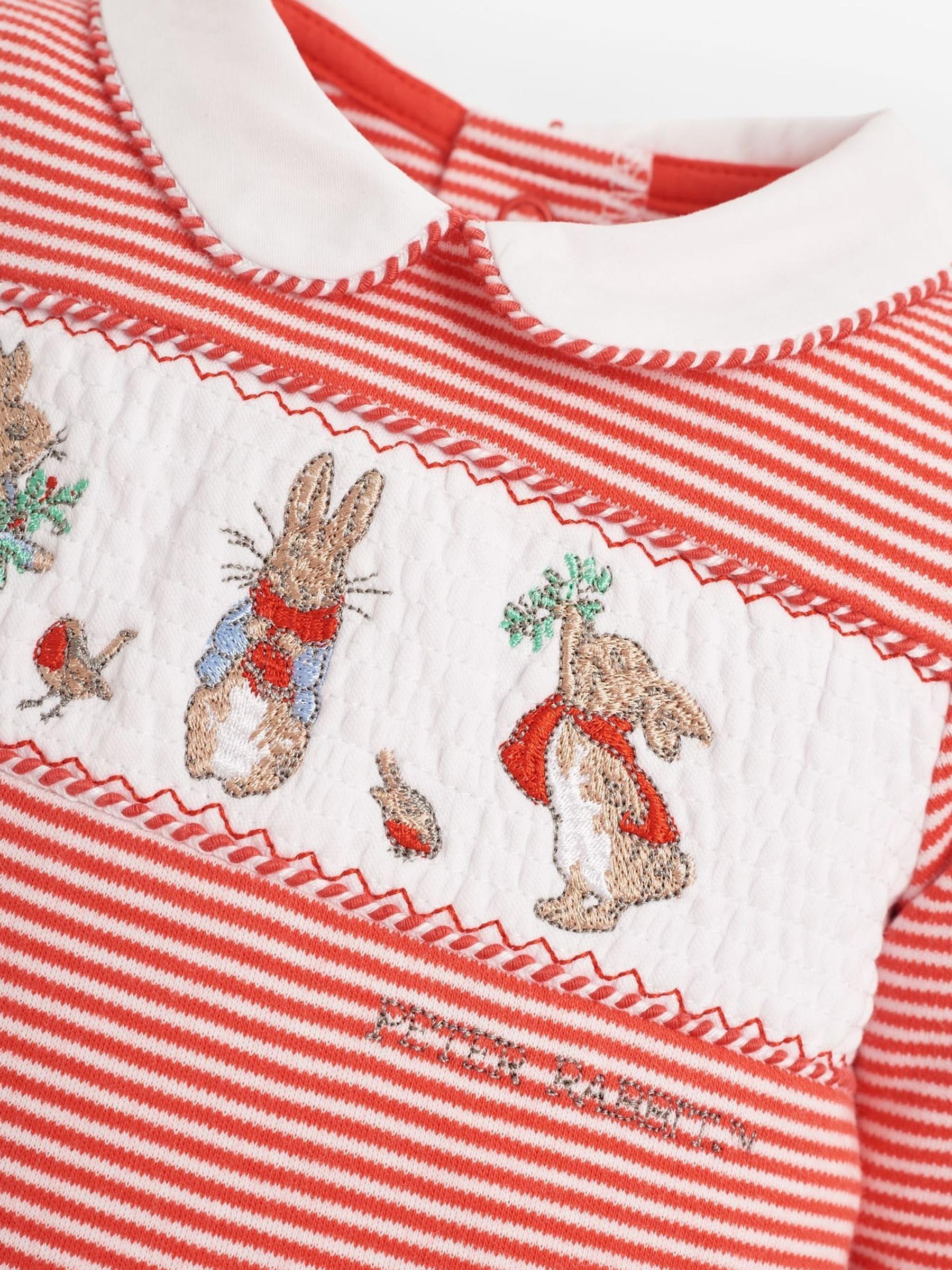 2-Piece Peter Rabbit Smocked Christmas Baby Sleepsuit & Hat Set in Red - Image 6 of 7