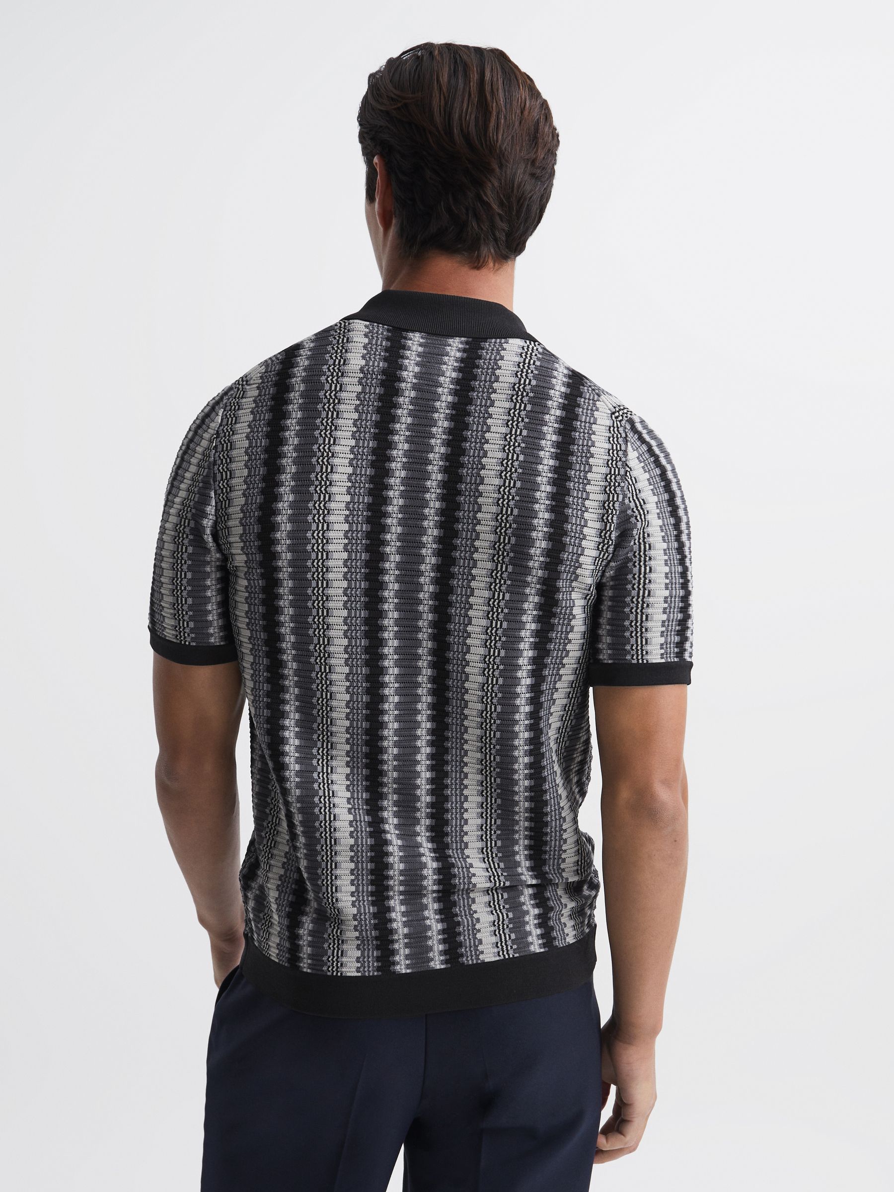 Cuban Collar Striped Button-Through Shirt in Anthracite Grey - Image 5 of 6