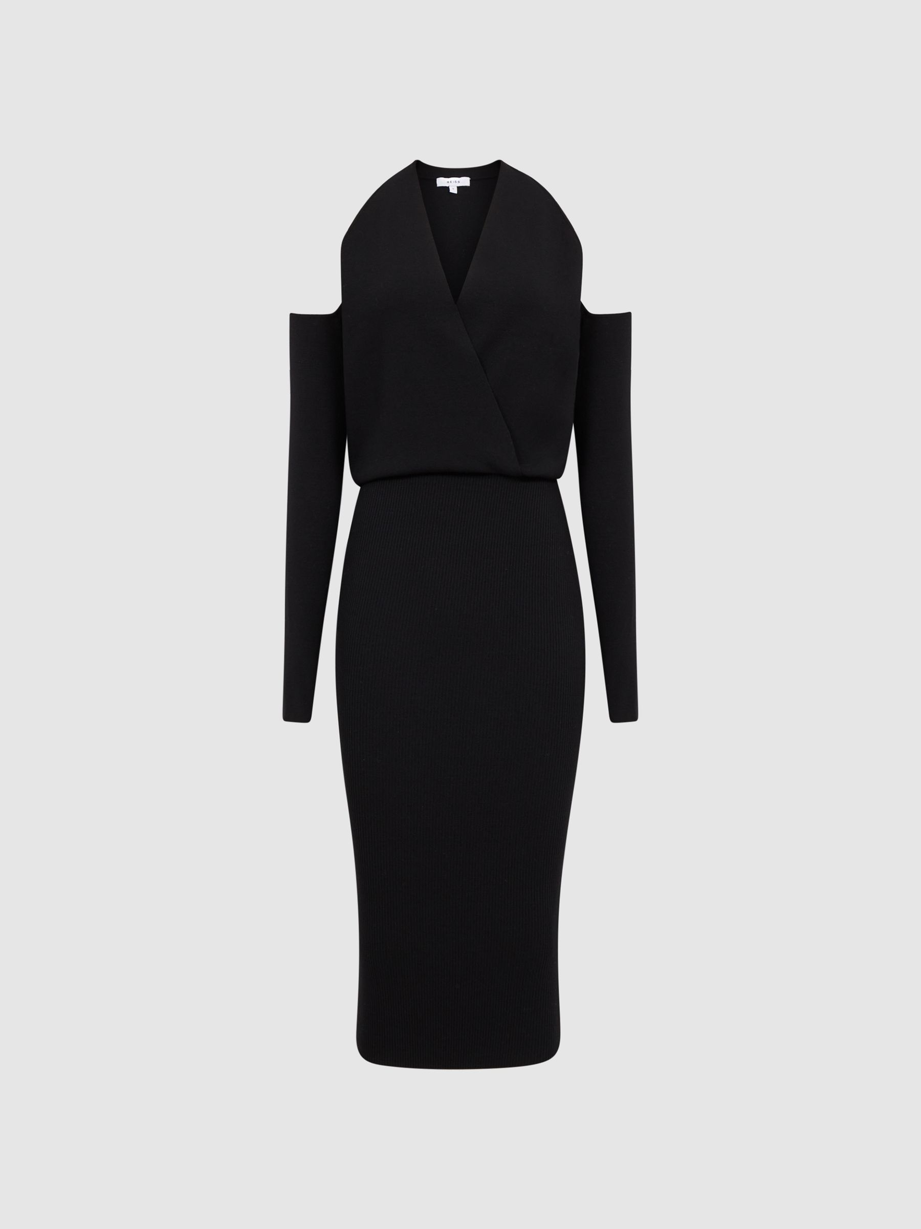 Halter Knitted Bodycon Dress in Black - Image 2 of 6