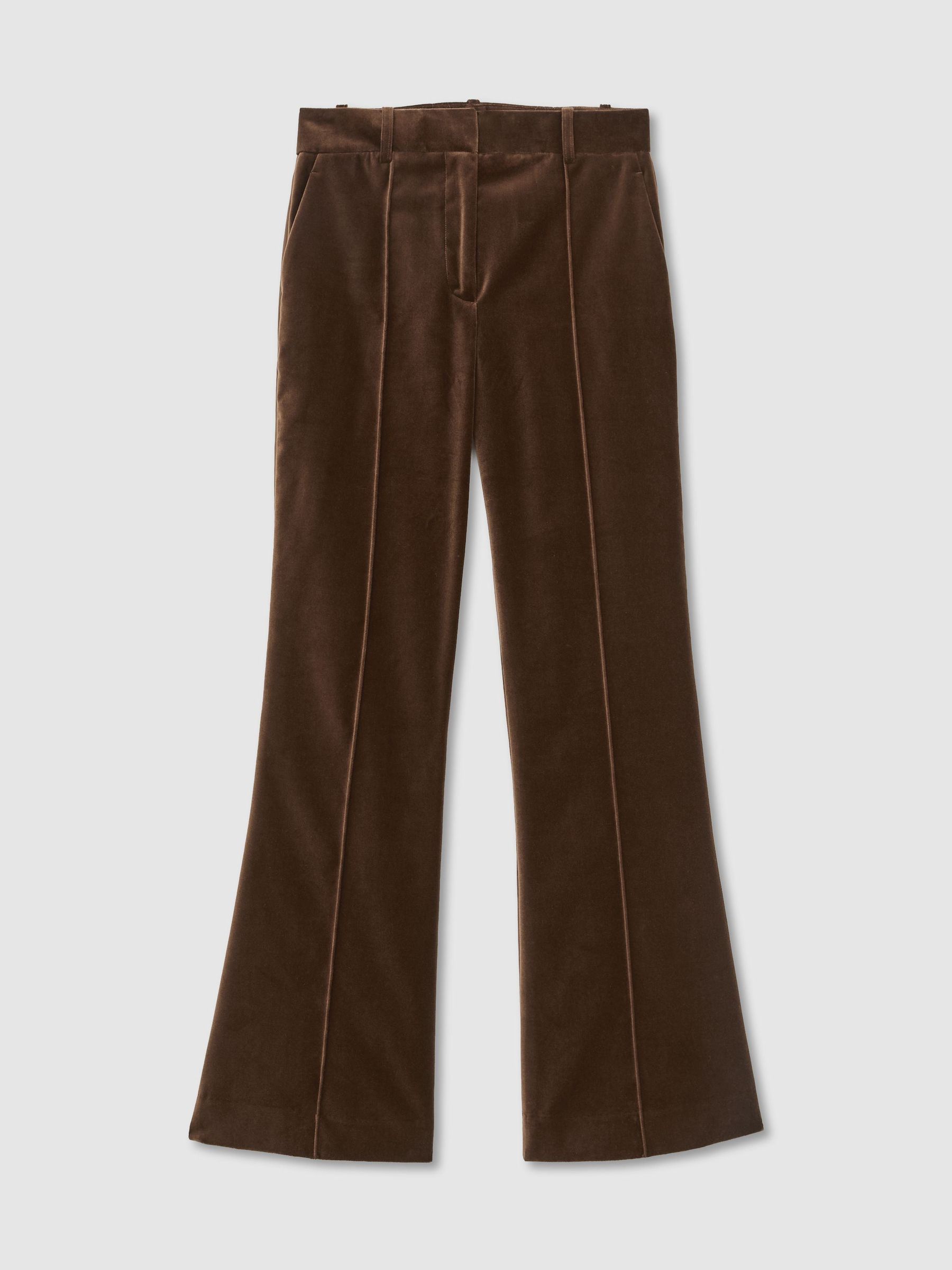 Pantalon de smoking évasé en velours marron moka pour petites tailles - Image 2 de 9