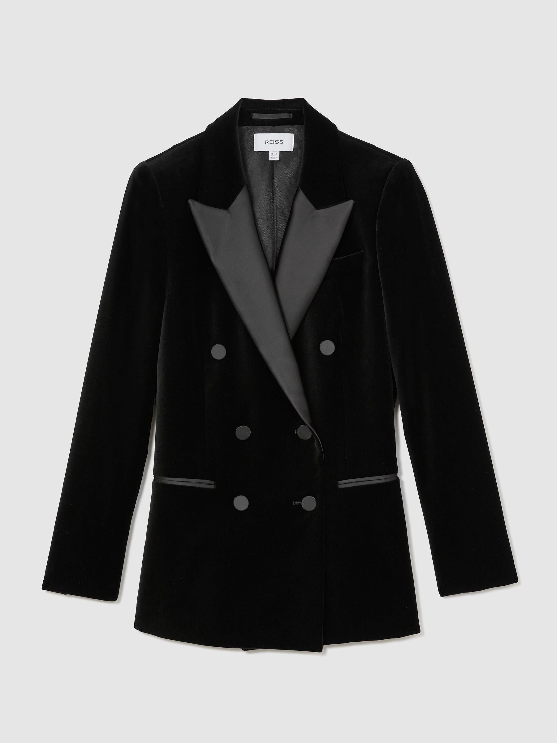 Blazer de smoking à double boutonnage en velours noir - Image 2 de 9