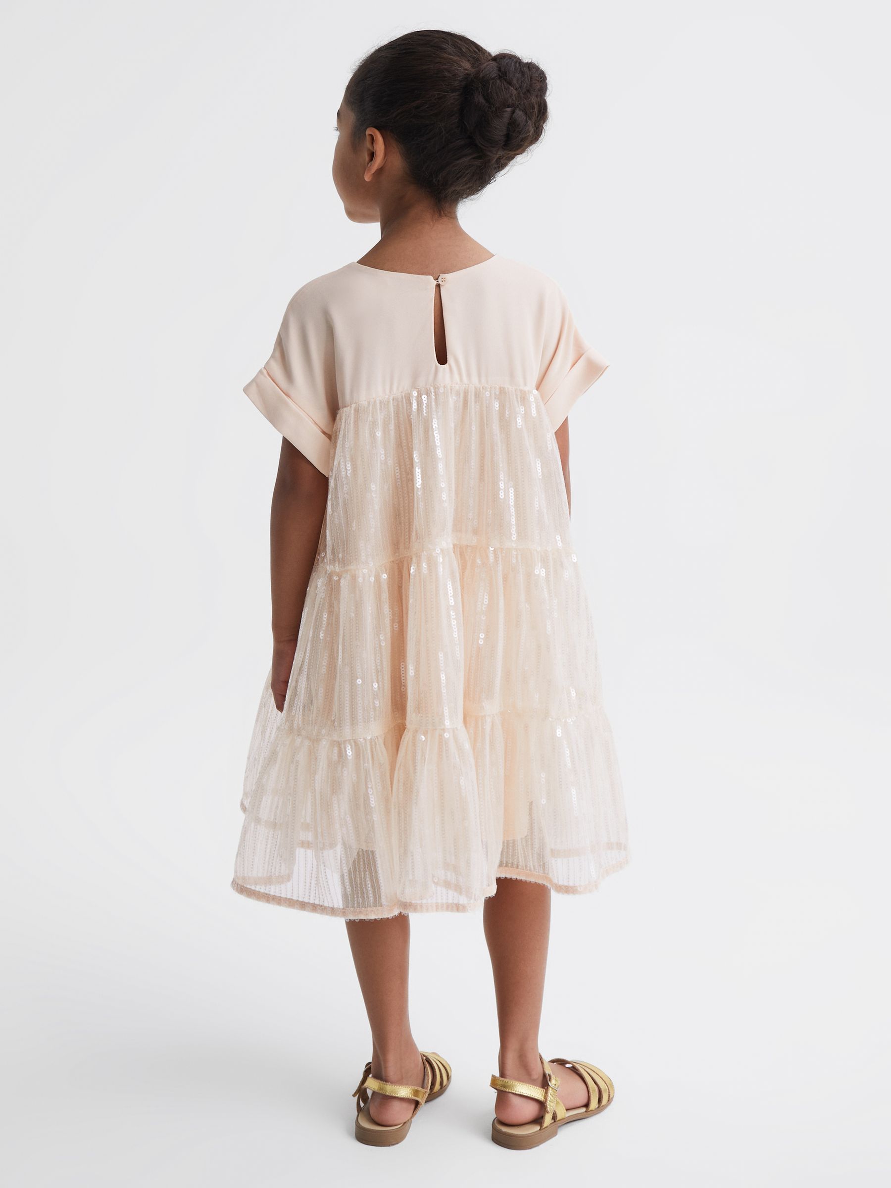 9-12 yrs Sequin Tiered Dress in Pale Pink - Image 5 of 6