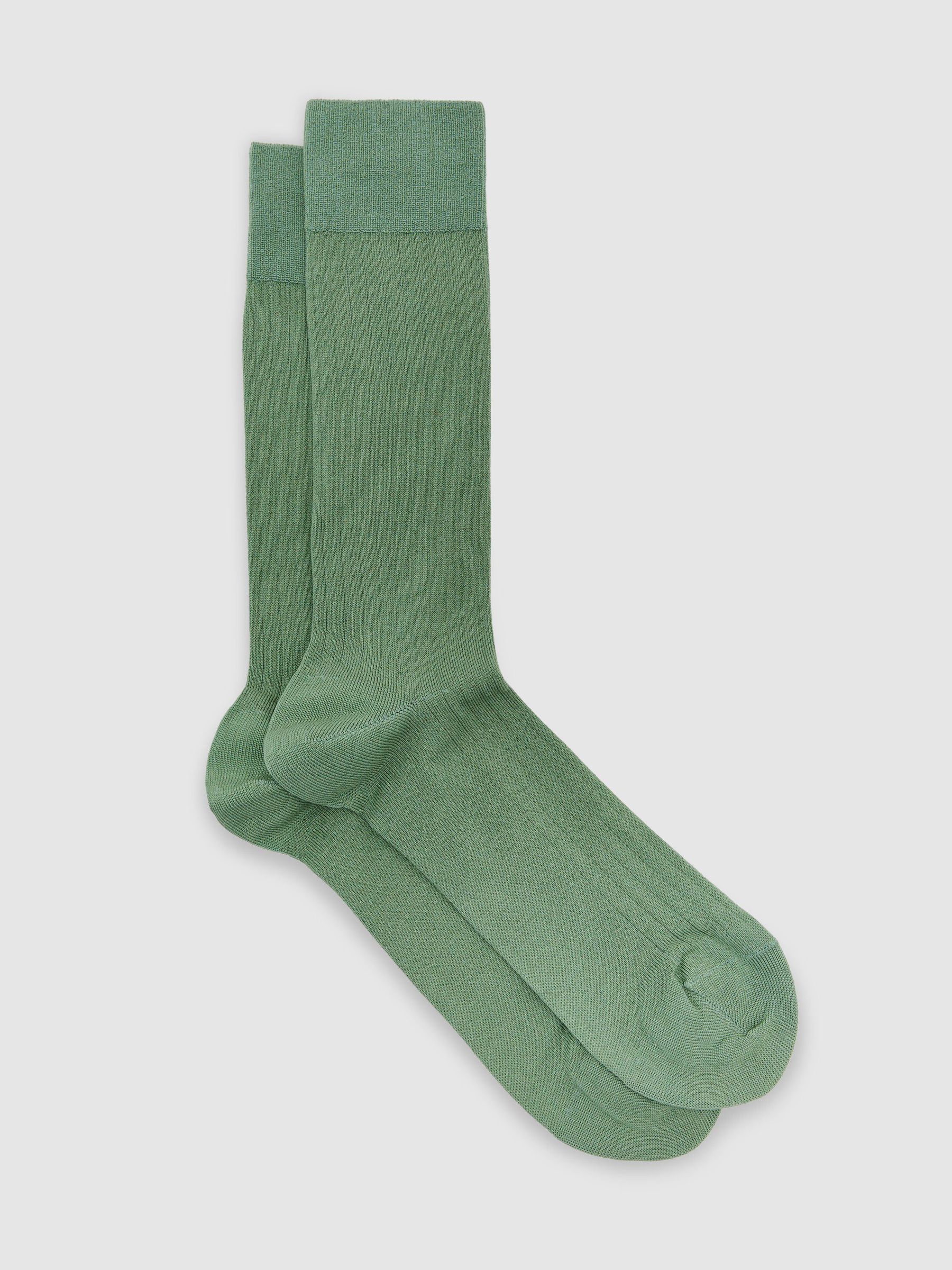 Cotton-Blend Ribbed Socks in Washed Sage Green - Image 1 of 3