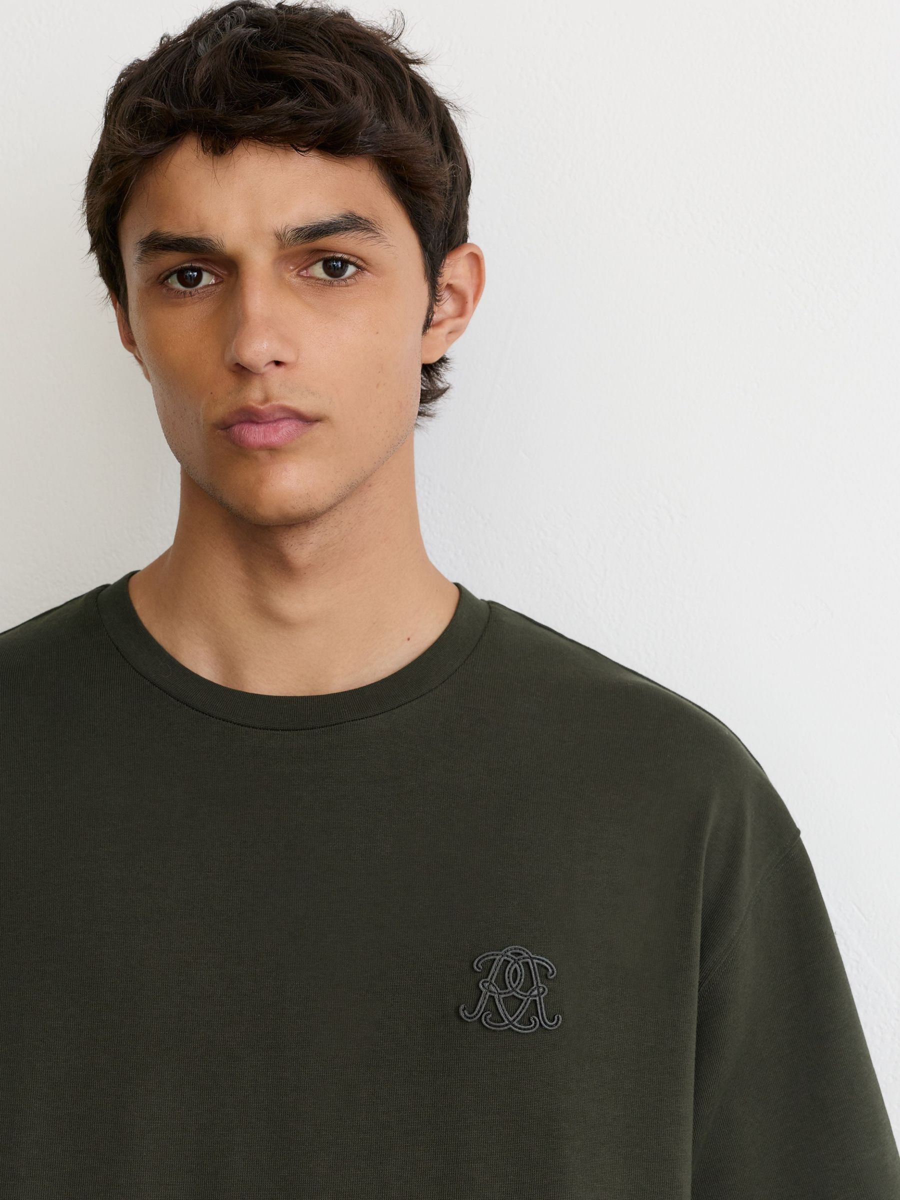 Monogram Motif Cotton Relaxed-Fit T-Shirt in Dark Green - Image 3 of 6