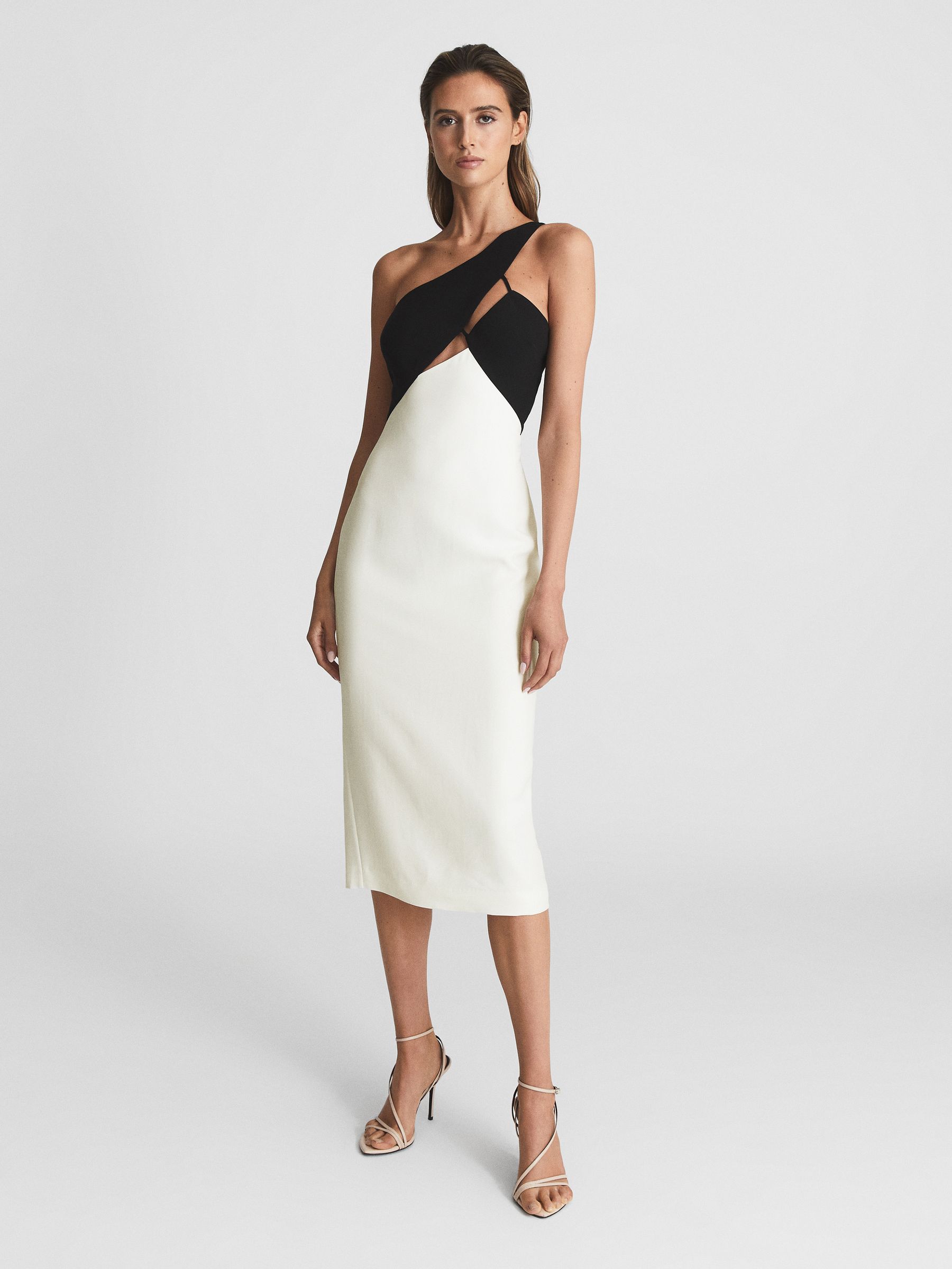 One Shoulder Bodycon Midi Dress in White - Image 3 of 7