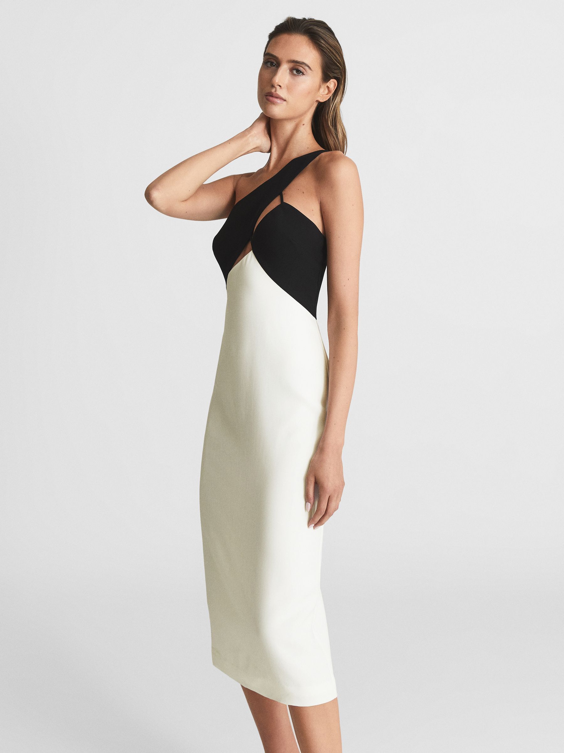 One Shoulder Bodycon Midi Dress in White - Image 4 of 7