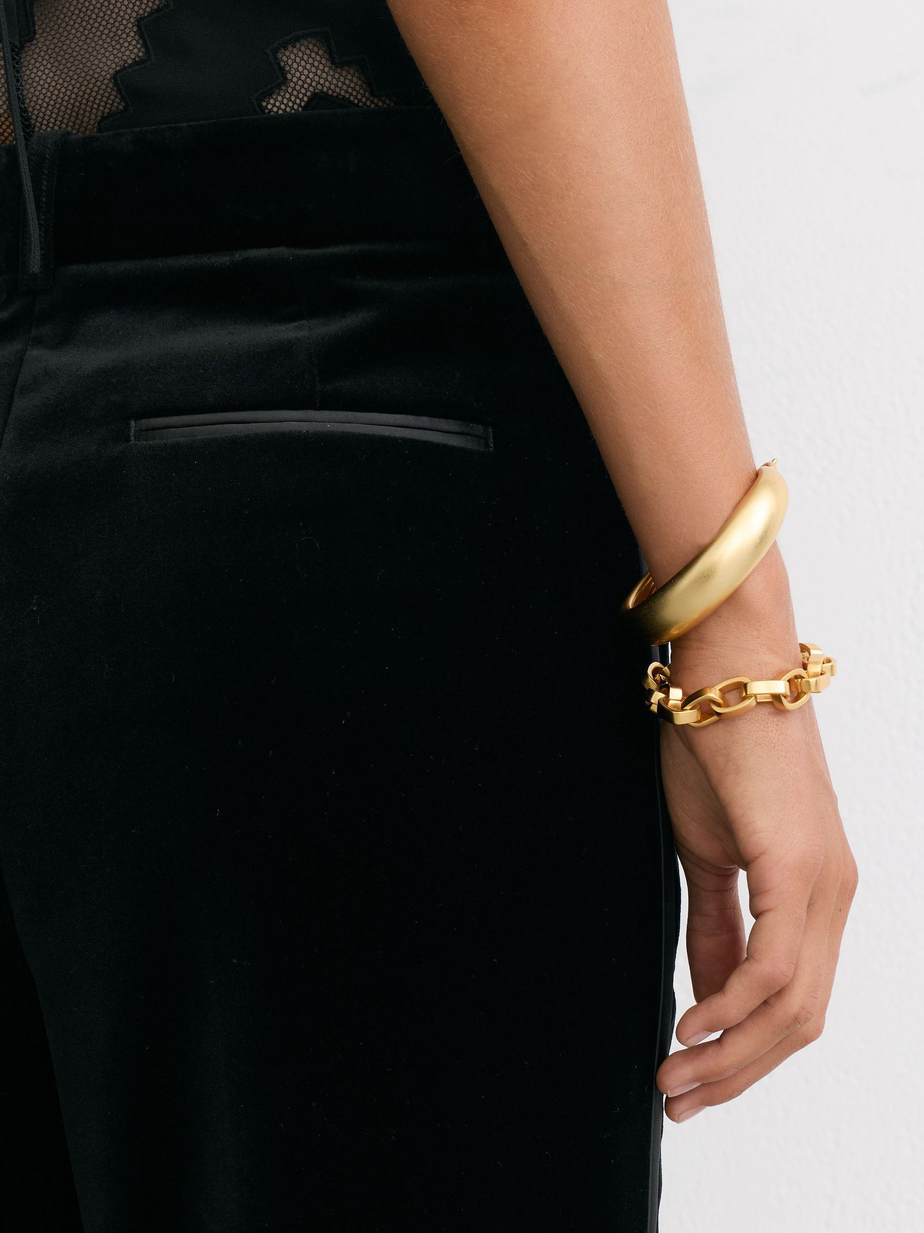 Tall Velvet Flared Tuxedo Trousers in Black - Image 6 of 10