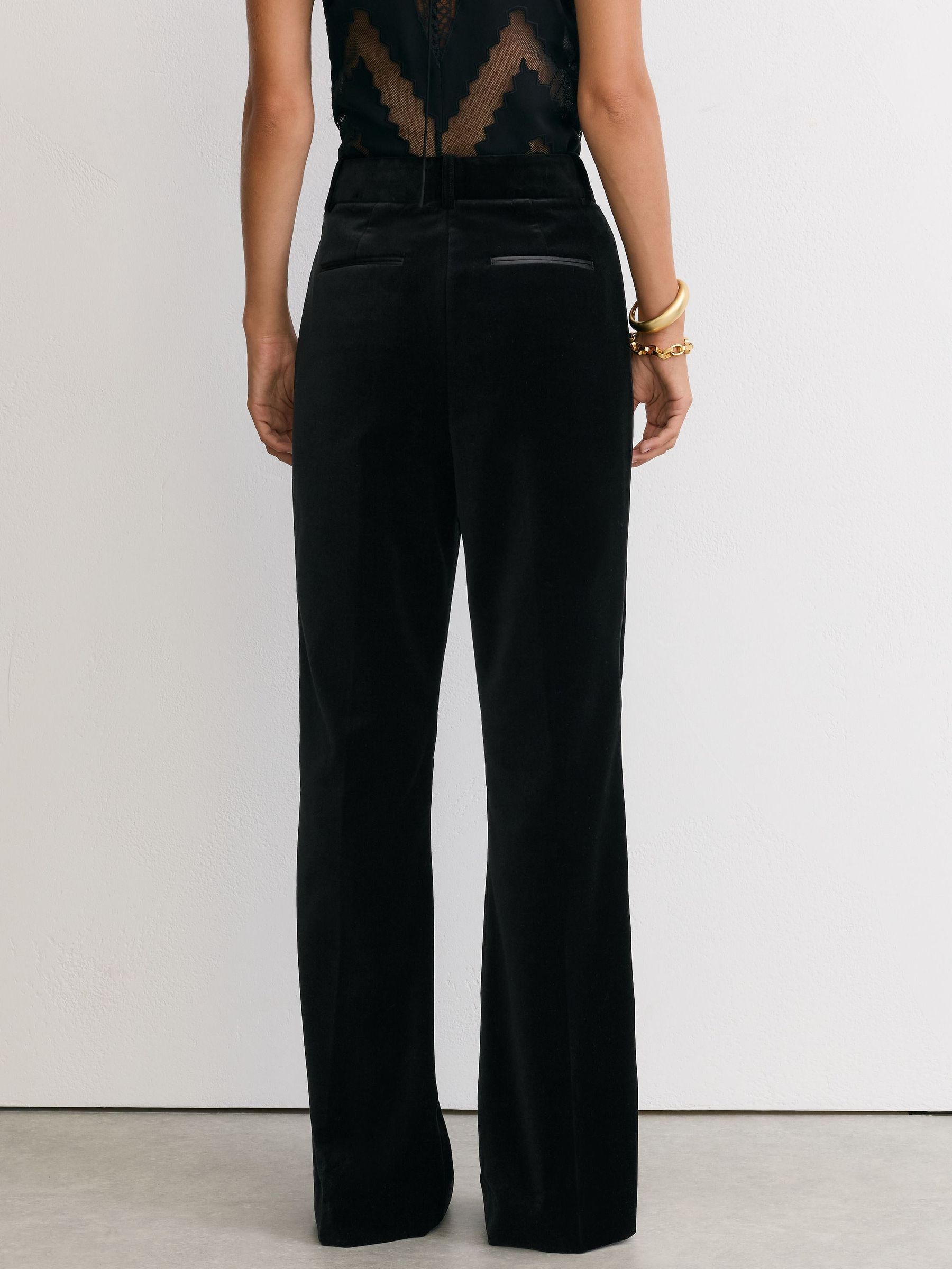 Tall Velvet Flared Tuxedo Trousers in Black - Image 8 of 10