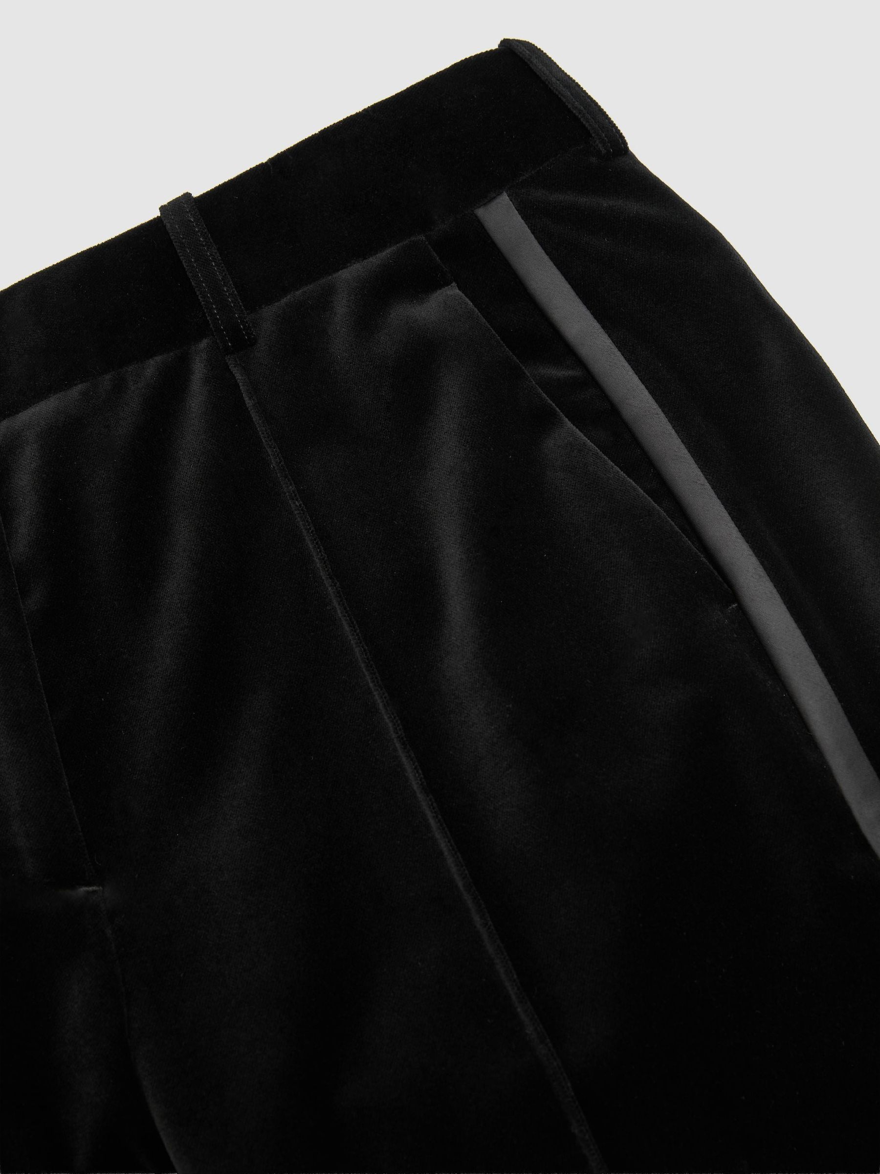Tall Velvet Flared Tuxedo Trousers in Black - Image 9 of 10