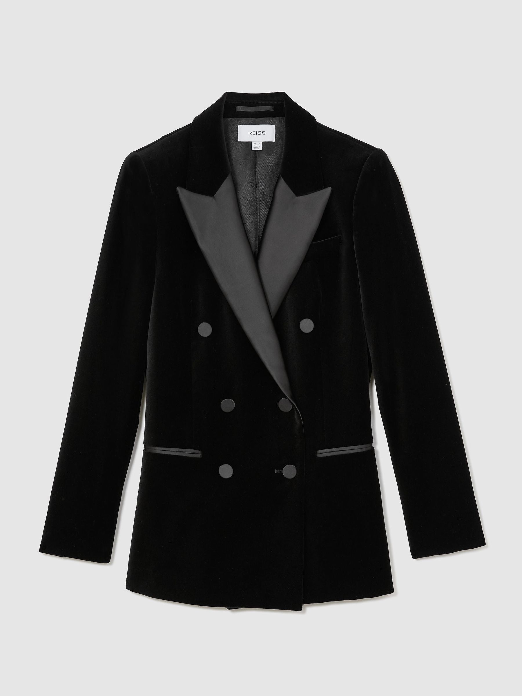 Tall Velvet Double-Breasted Tuxedo Blazer in Black - Image 2 of 10