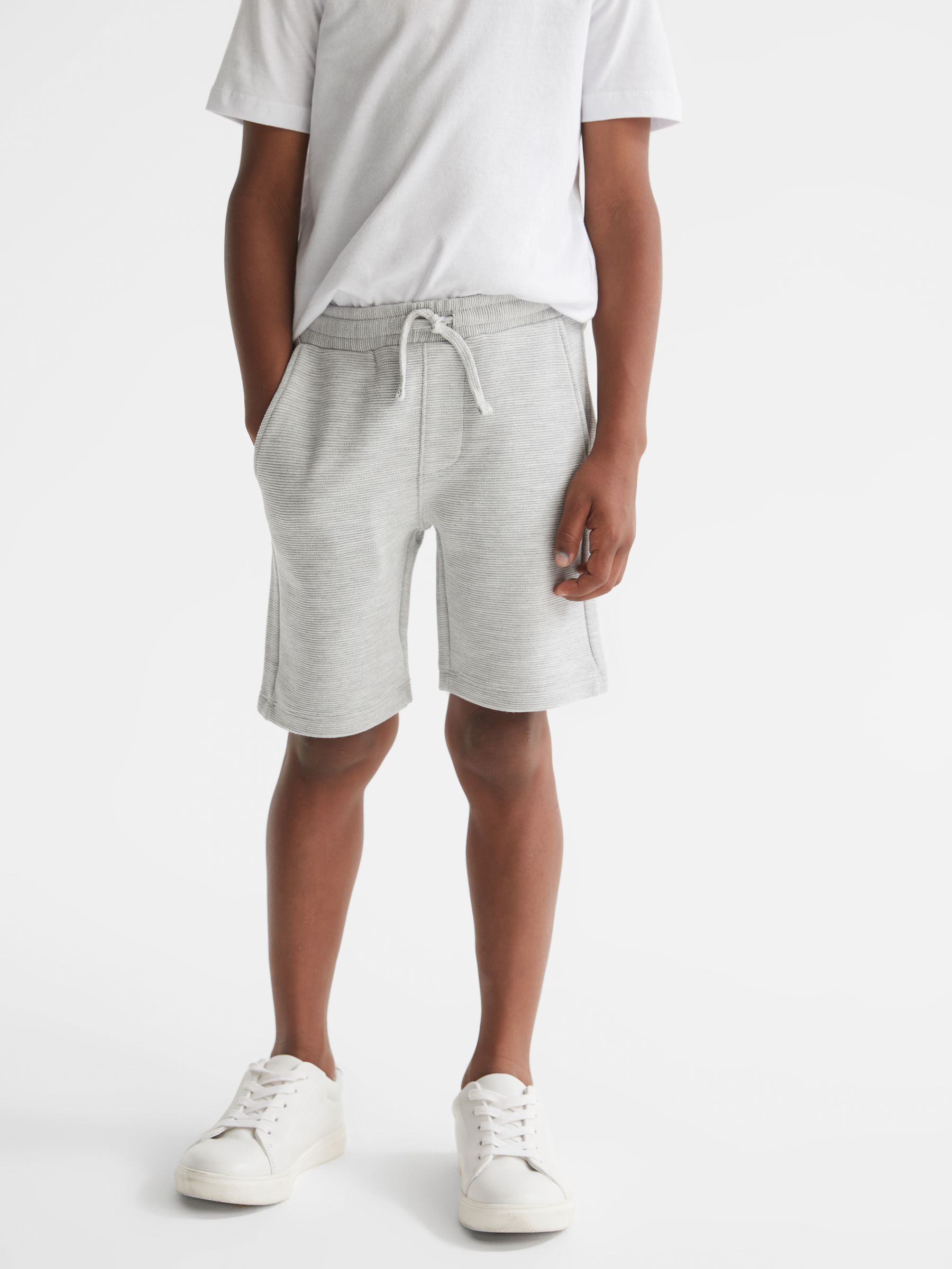 Senior Gerippte Jersey-Shorts, Grau - Bild 1 von 6