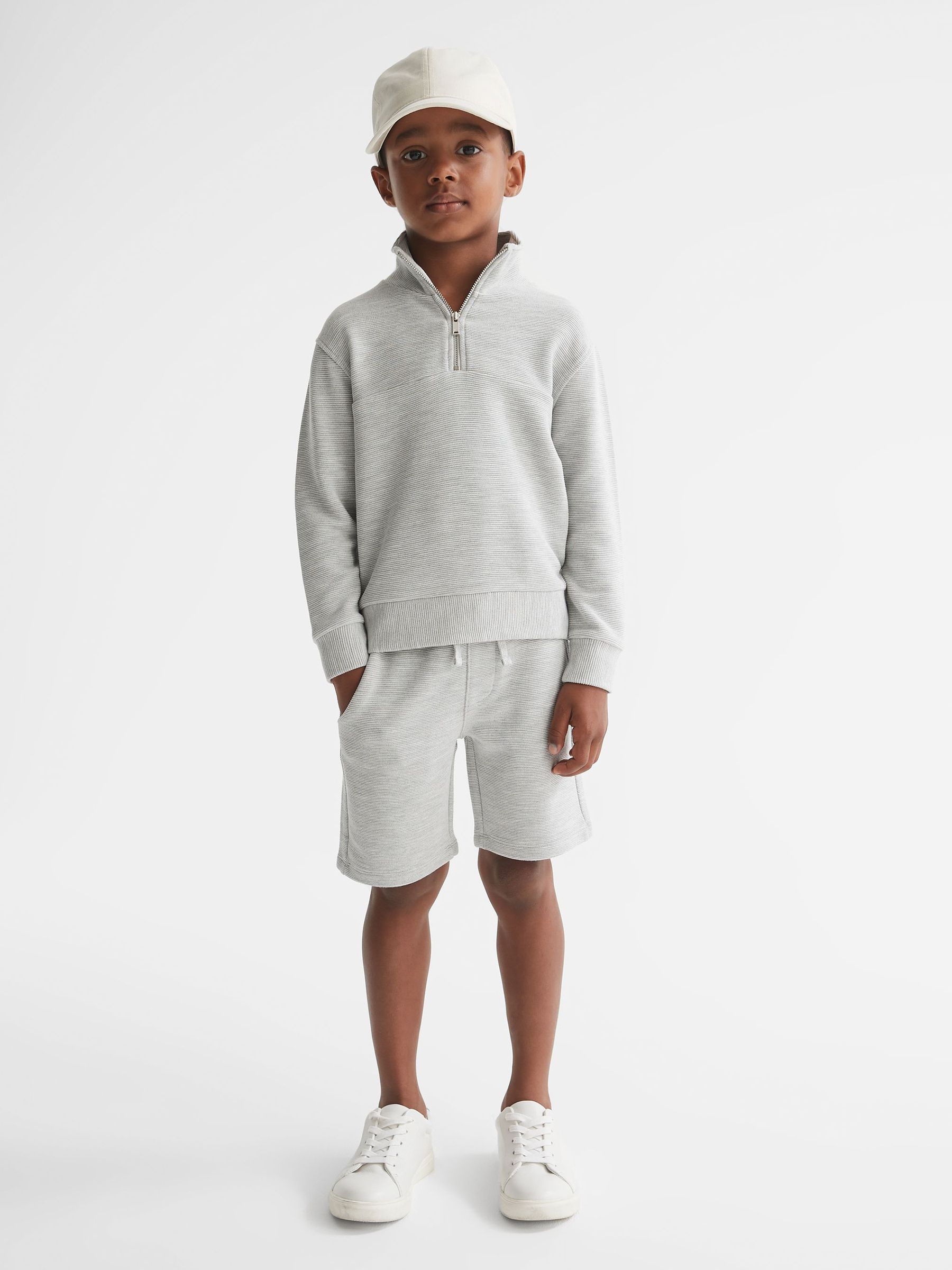 Senior Gerippte Jersey-Shorts, Grau - Bild 3 von 6