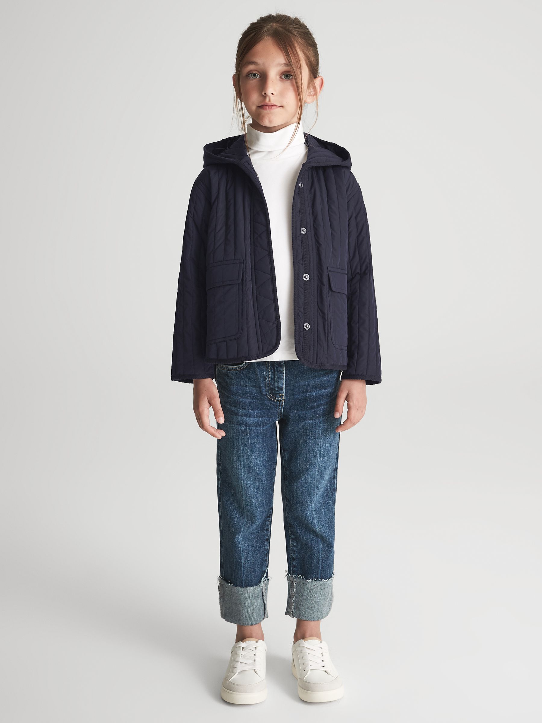 Senior Quilted Puffer Jacket in Navy - Image 3 of 9
