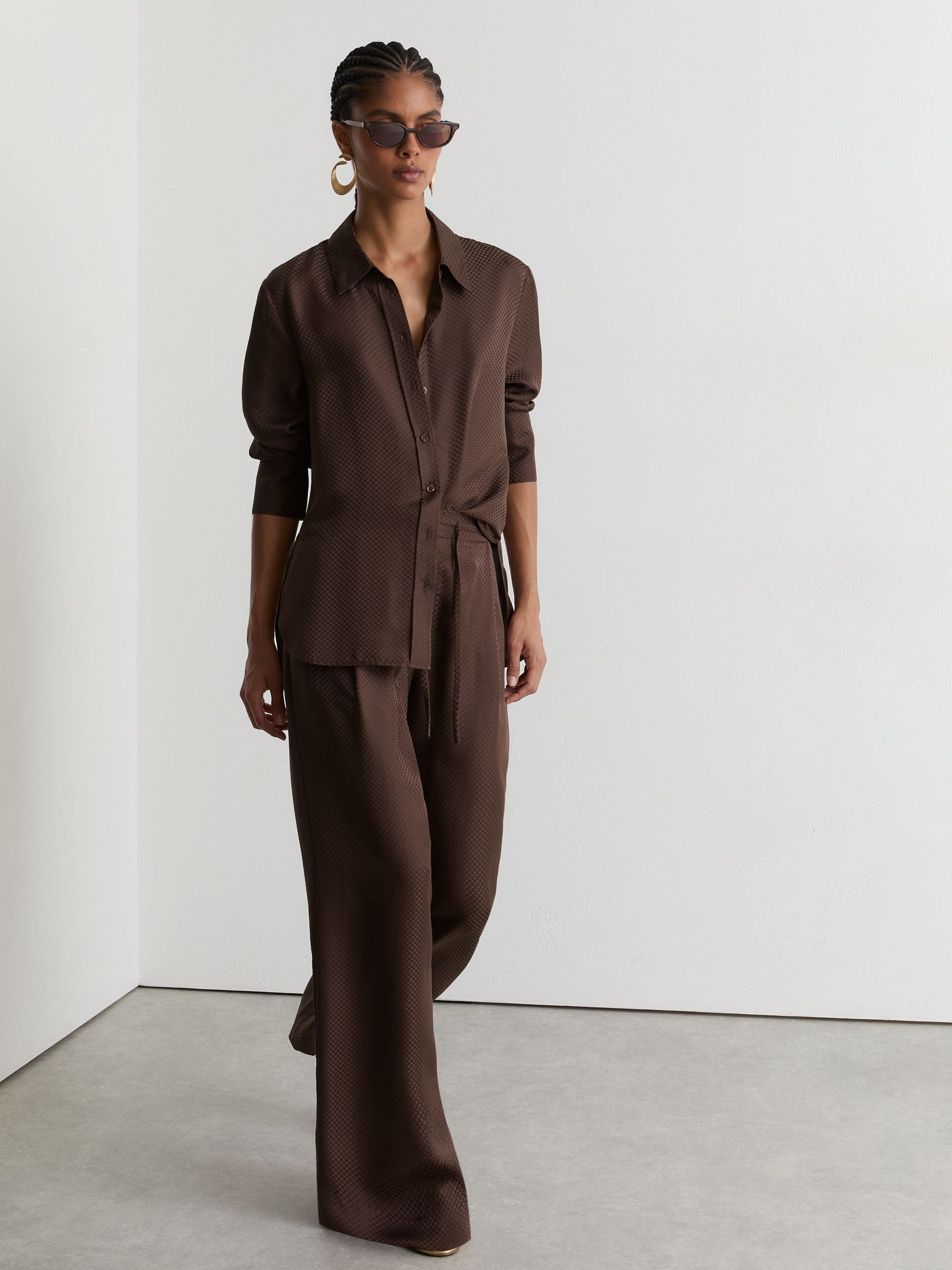 Petite Silk Jacquard Brede bukseben Bukser i Mocha Brun - Billede 1 af 8