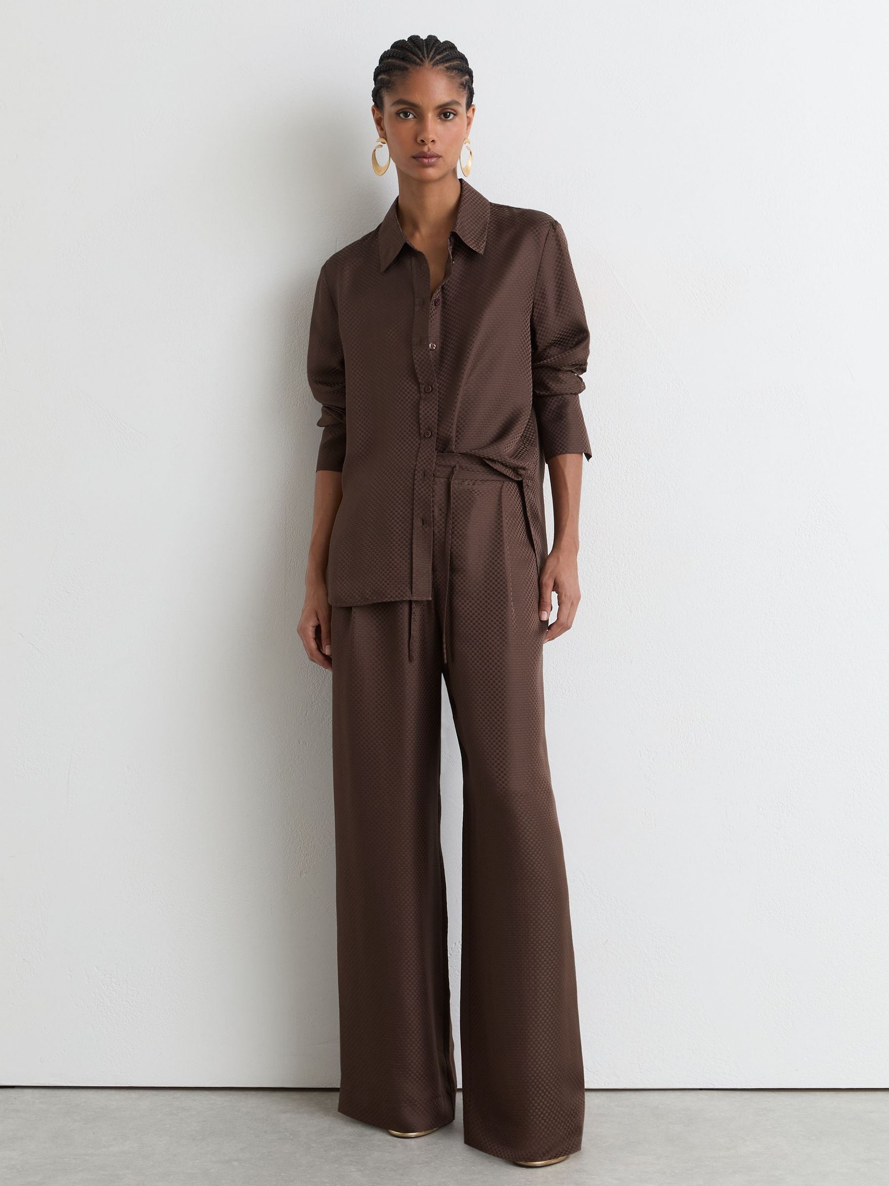 Petite Silk Jacquard Brede bukseben Bukser i Mocha Brun - Billede 4 af 8