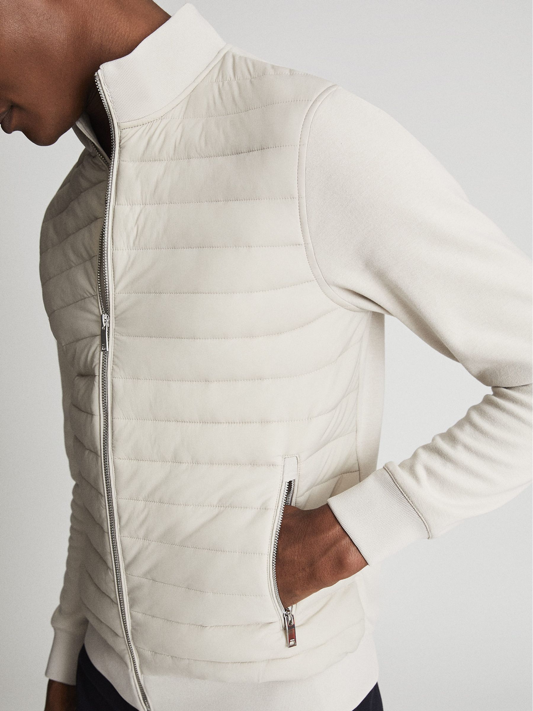 Quilted Hybrid Jacket in Stone - image 4