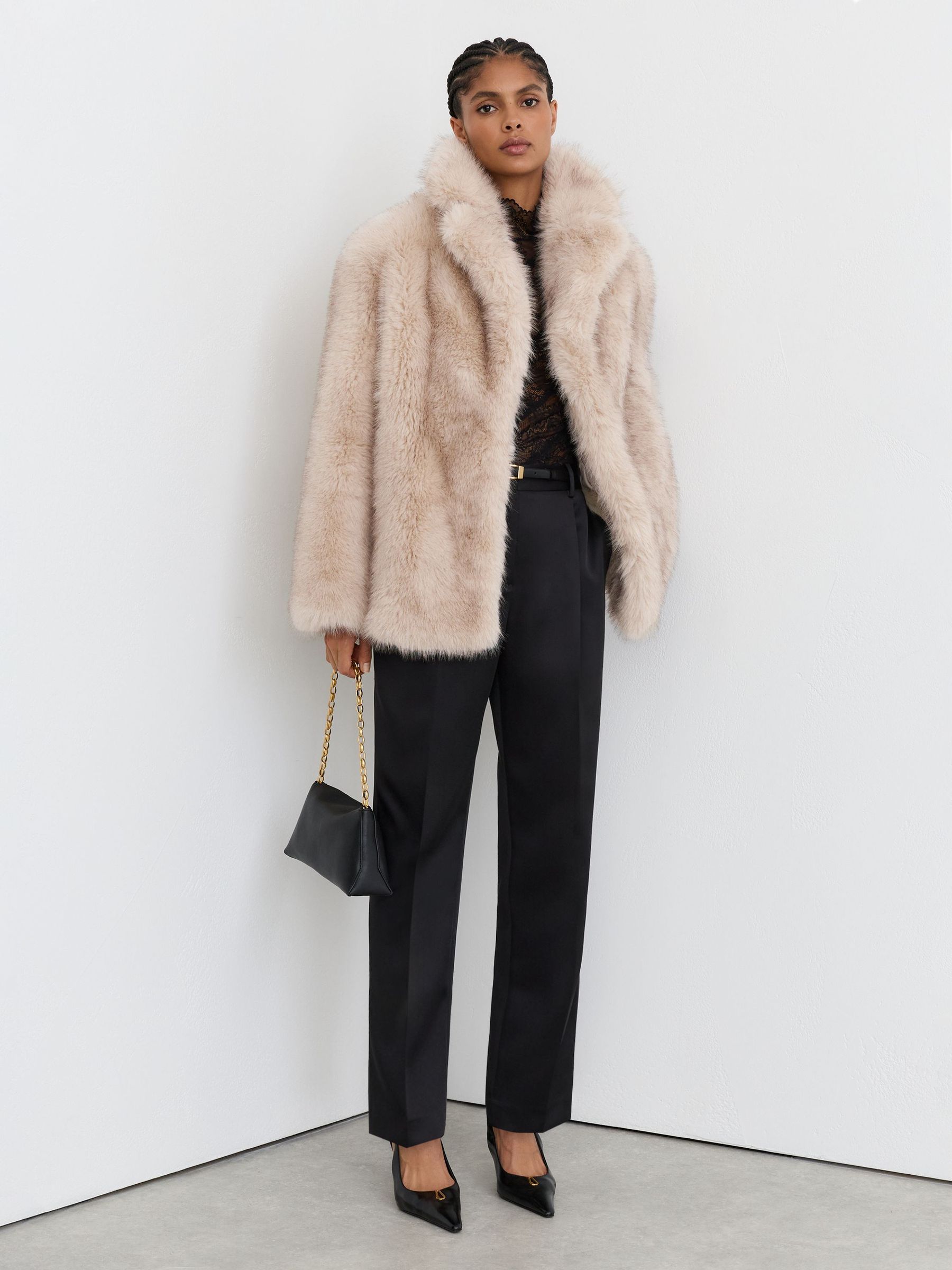 Petite Faux-Fur Coat in Neutral - Image 1 of 10 Petite Faux-Fur Coat in Neutral - Image 1 of 10
