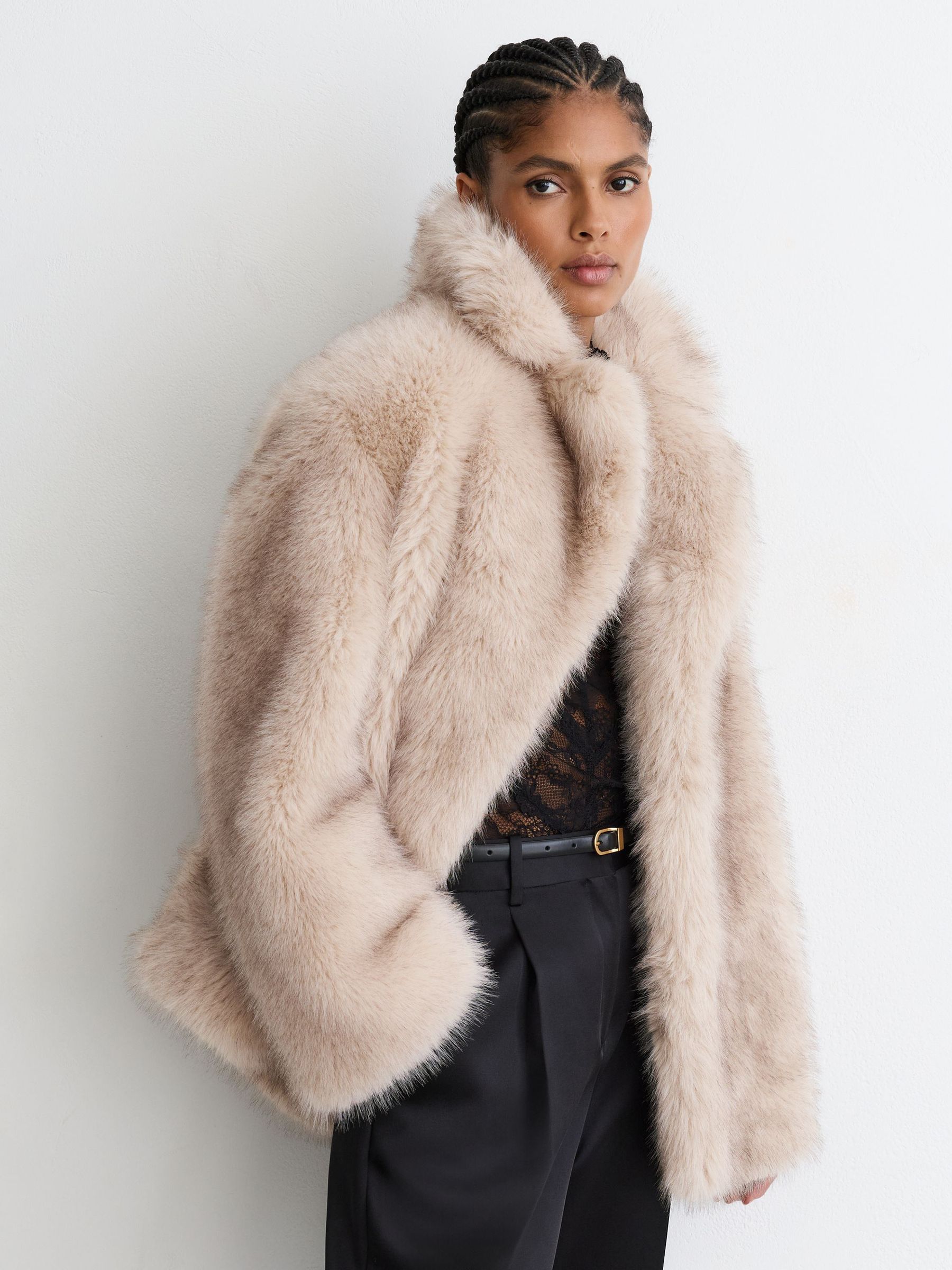 Petite Faux-Fur Coat in Neutral - Image 3 of 10