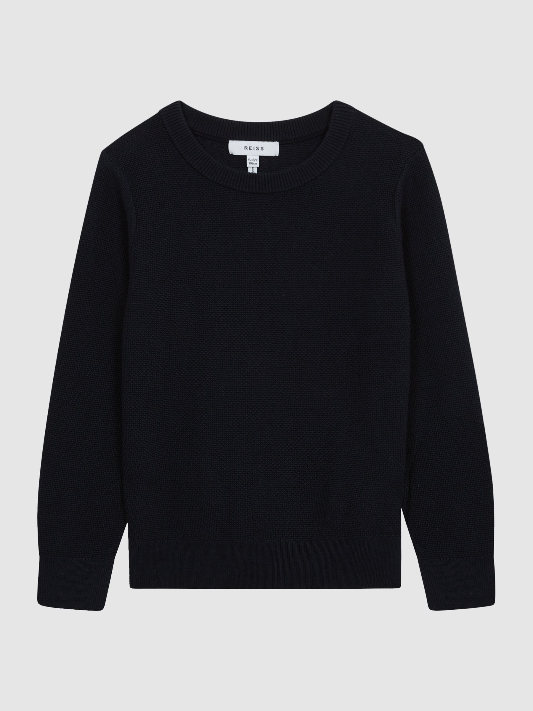 Junior Stitch Interest Crew Neck Jumper in Navy - Image 2 of 6