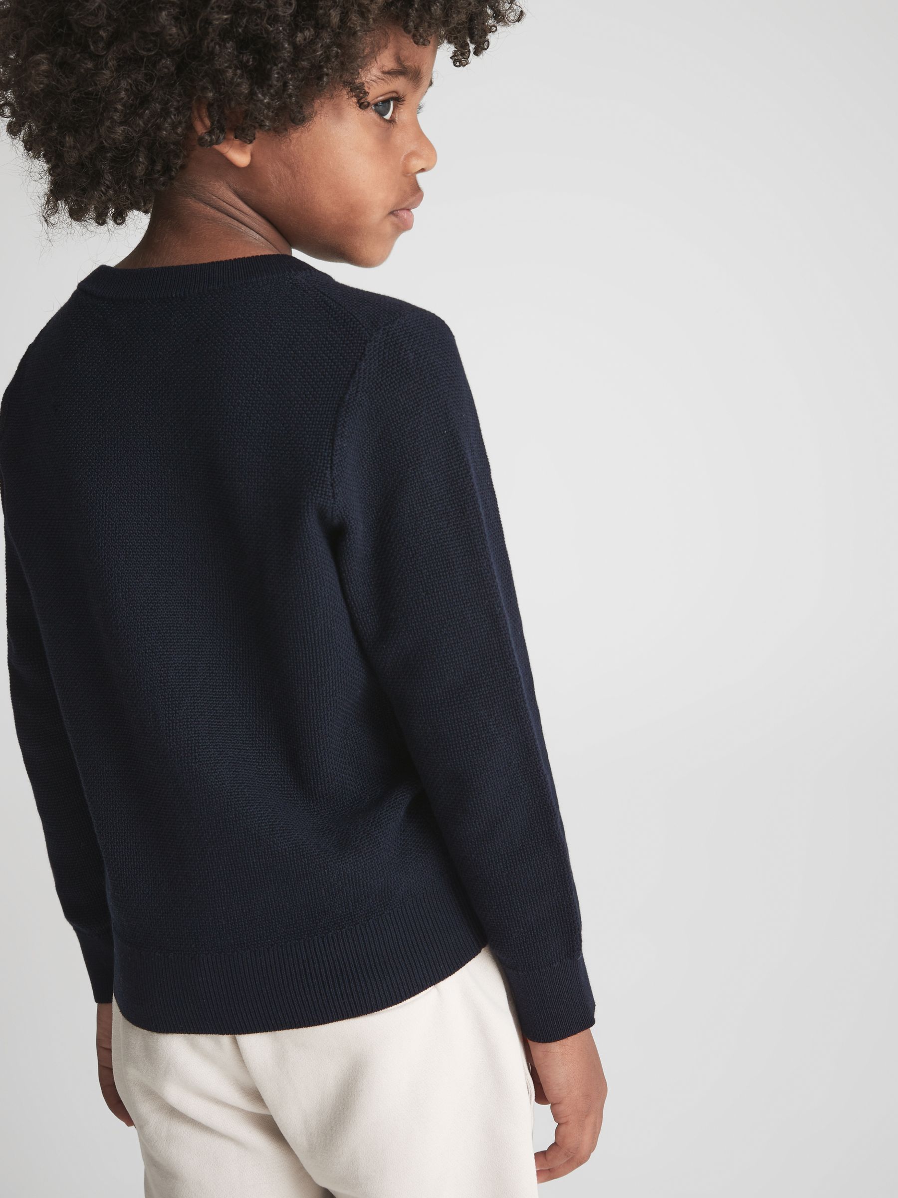 Junior Stitch Interest Crew Neck Jumper in Navy - Image 5 of 6