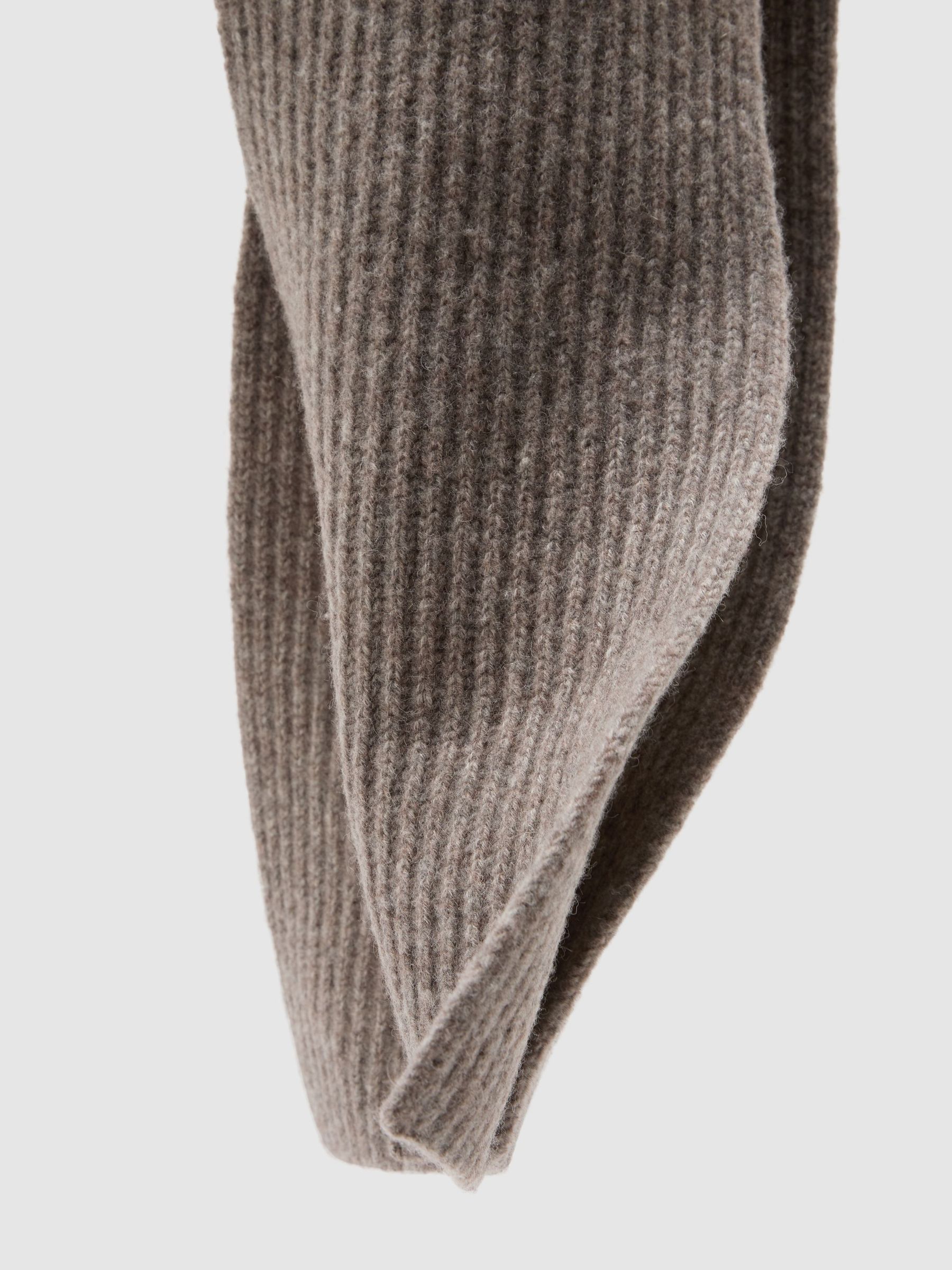 Wool-Blend Rib-Knit Scarf in Taupe Brown Melange - Bild 4 av 4
