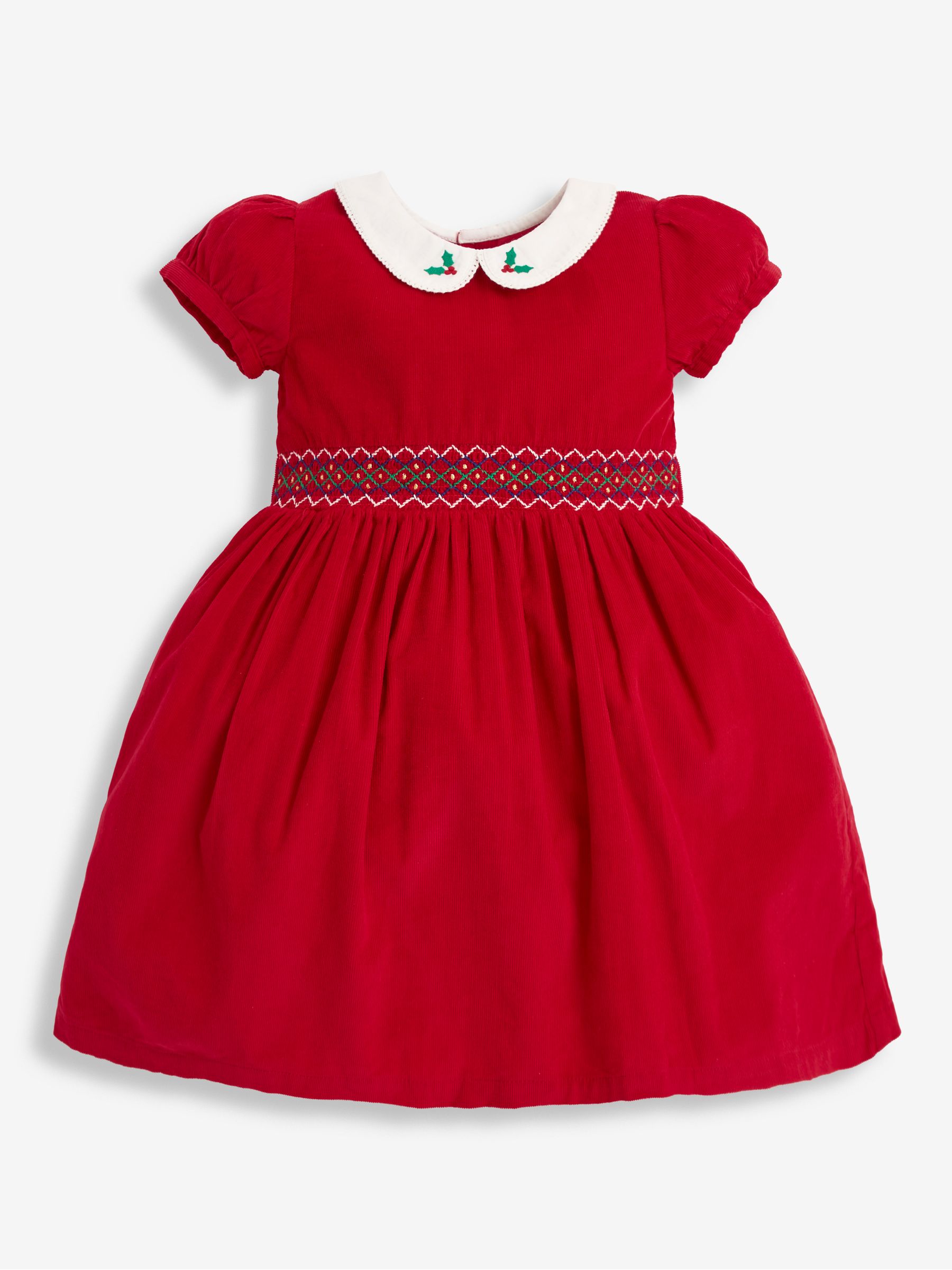 Smocked Cord Party Dress in Red - Image 1 of 4
