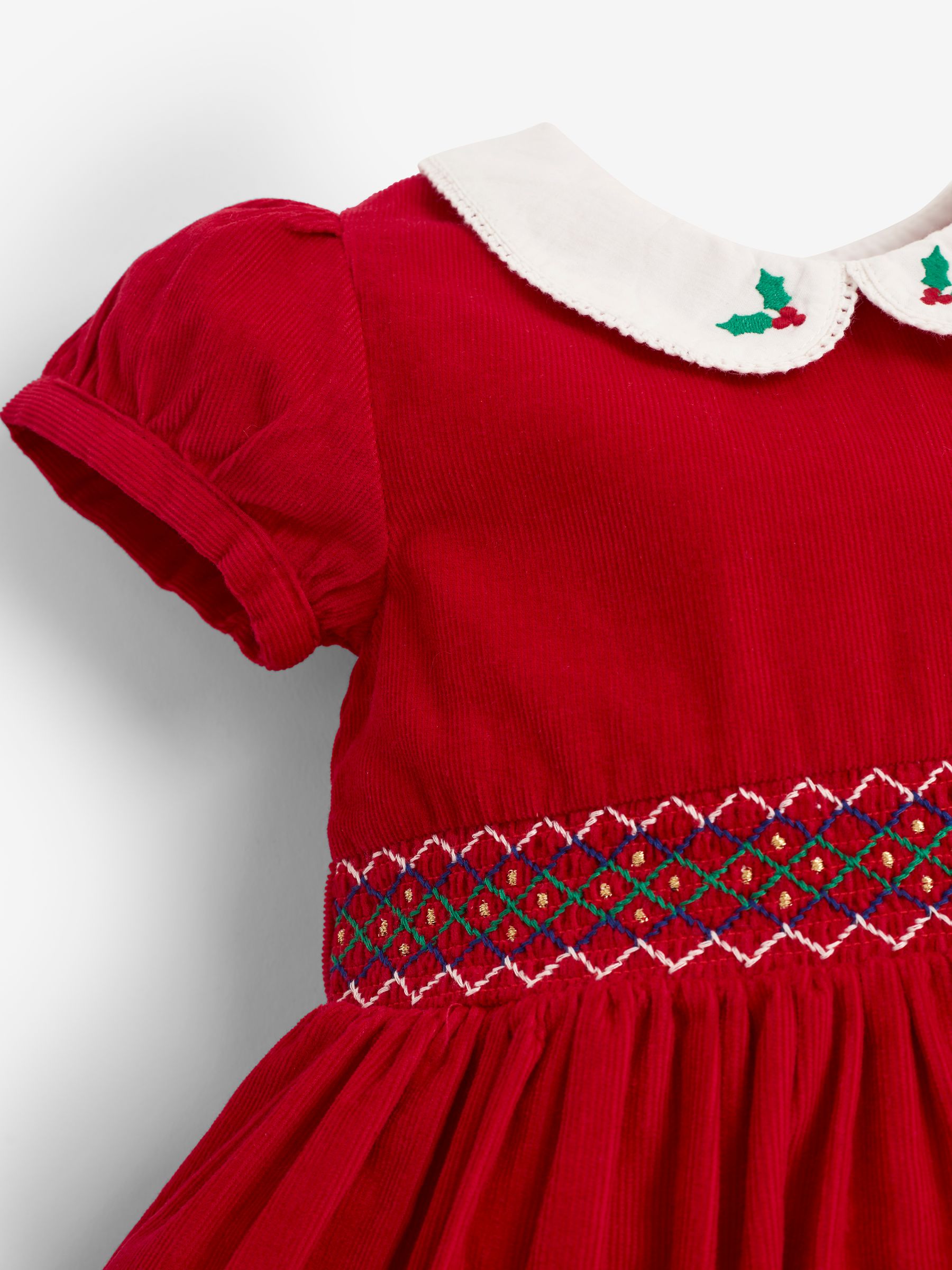 Smocked Cord Party Dress in Red - Image 3 of 4