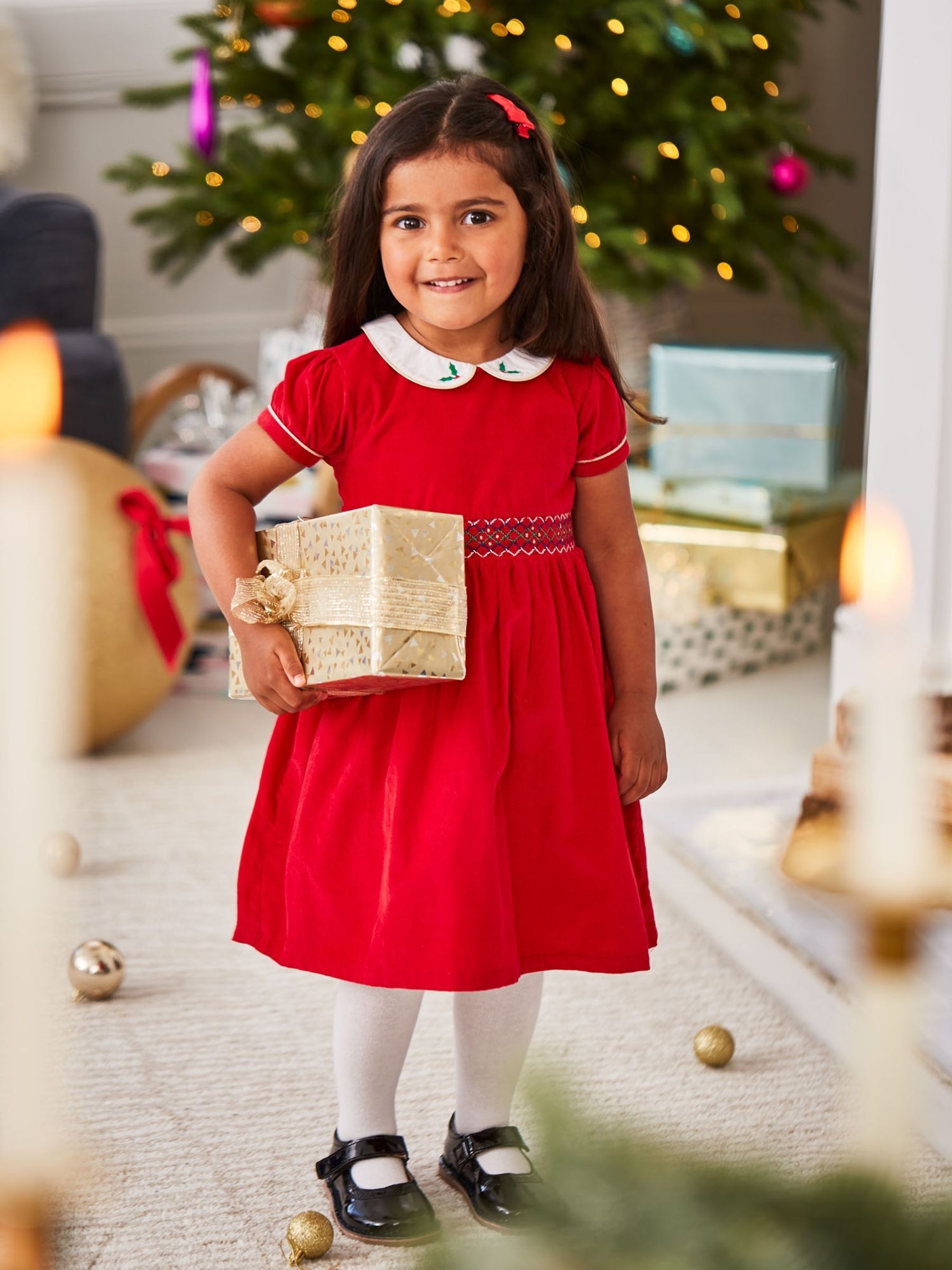 Smocked Cord Party Dress in Red - Image 4 of 4