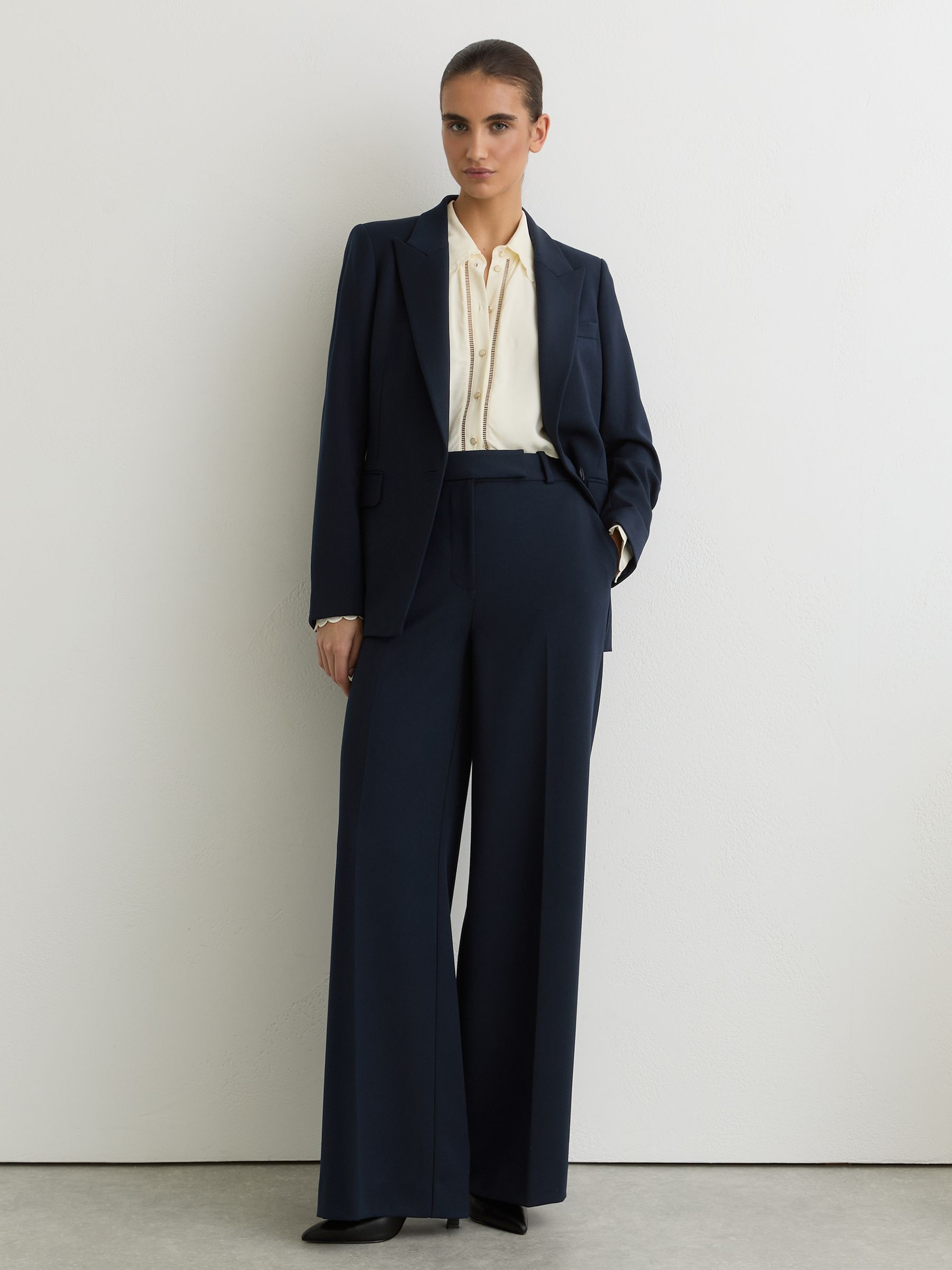 Tall Wide-Leg Suit Trousers in Navy - Image 1 of 8