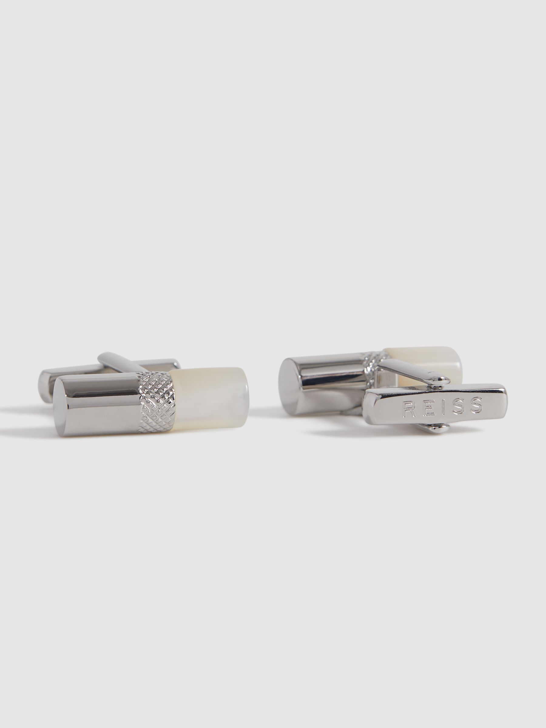Stone Insert Barrel Cufflinks in Silver/Mop - Image 3 of 5