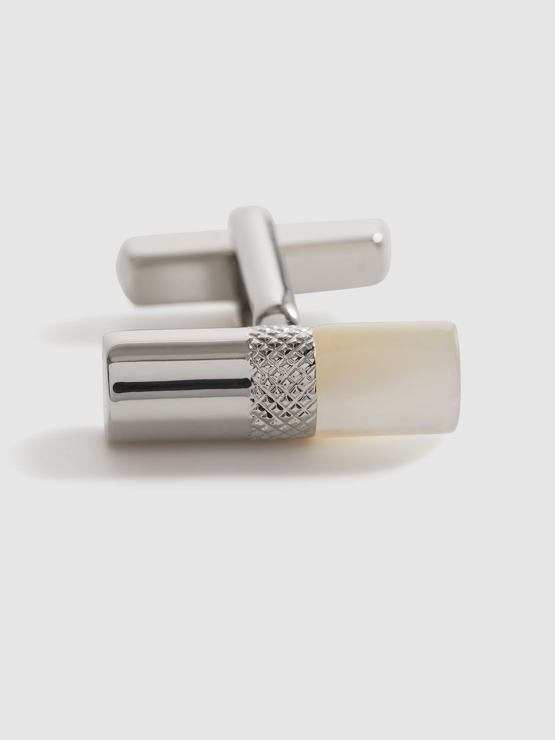 Stone Insert Barrel Cufflinks in Silver/Mop - Image 4 of 5