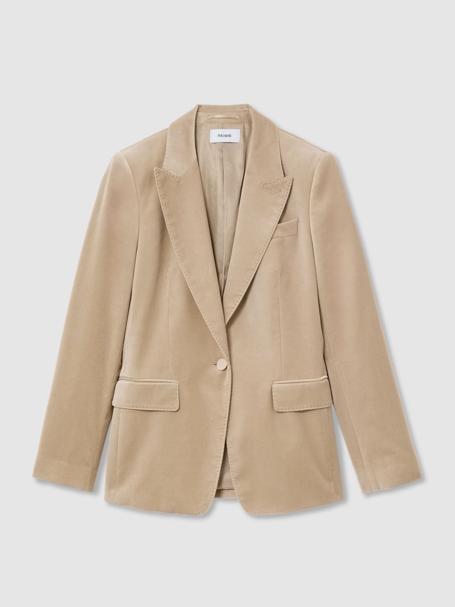Velvet Single-Breasted Suit Blazer in Blonde Neutral - Image 2 of 8