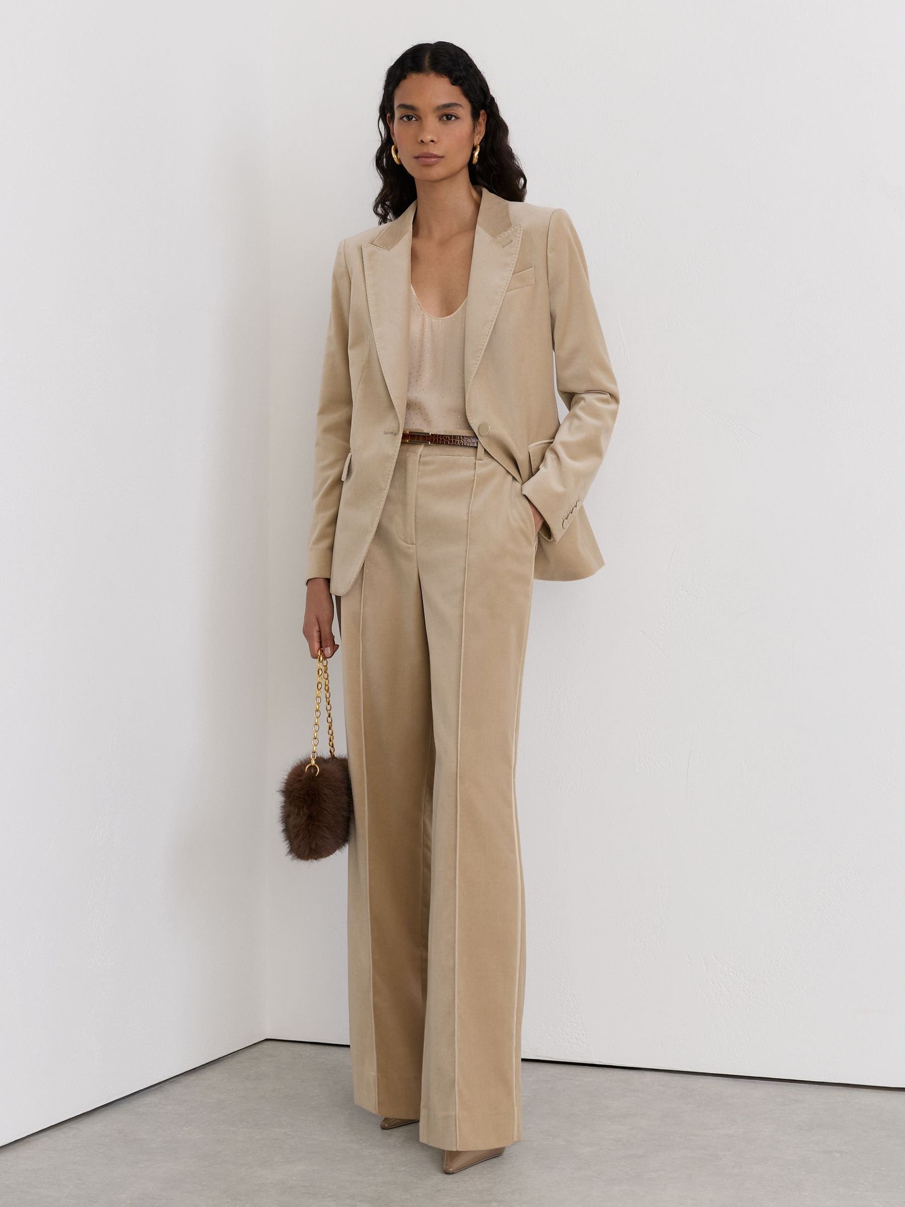 Velvet Single-Breasted Suit Blazer in Blonde Neutral - Image 3 of 8