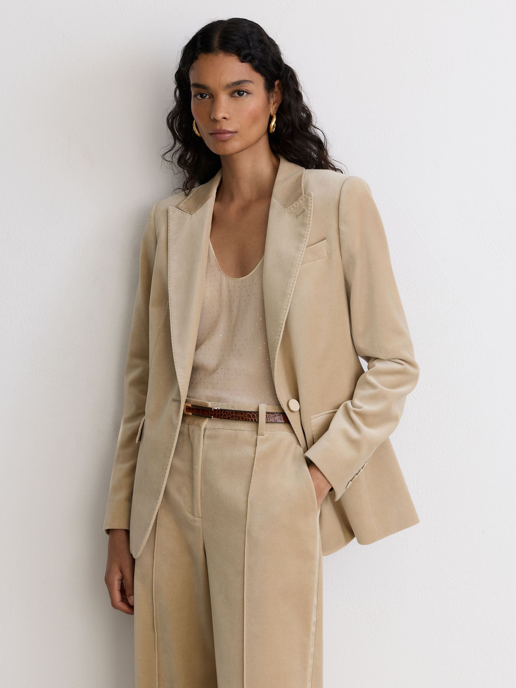 Velvet Single-Breasted Suit Blazer in Blonde Neutral - Image 4 of 8