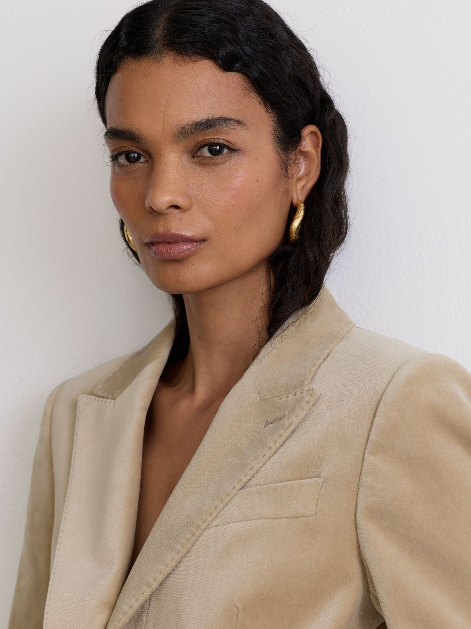 Velvet Single-Breasted Suit Blazer in Blonde Neutral - Image 6 of 8