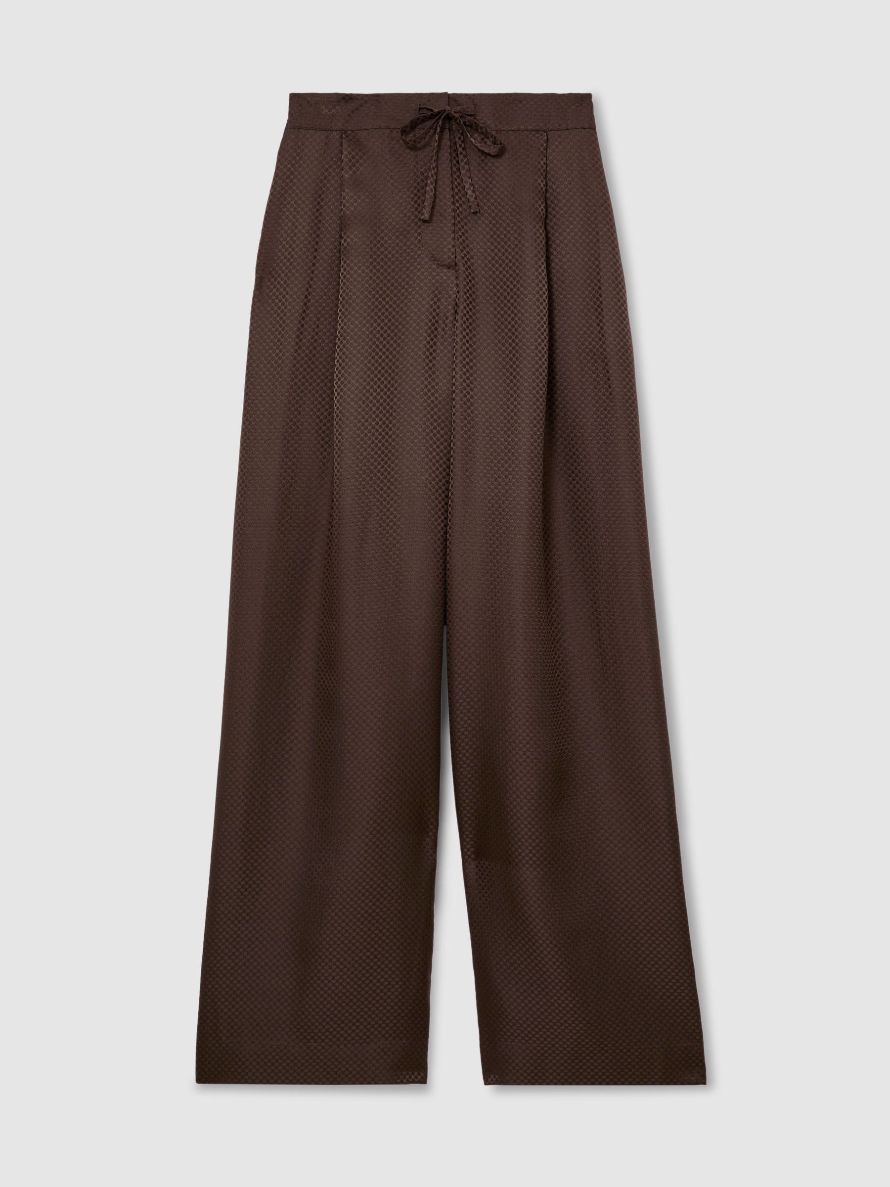 Silk Jacquard Wide-Leg Trousers in Mocha Brown - Image 2 of 8
