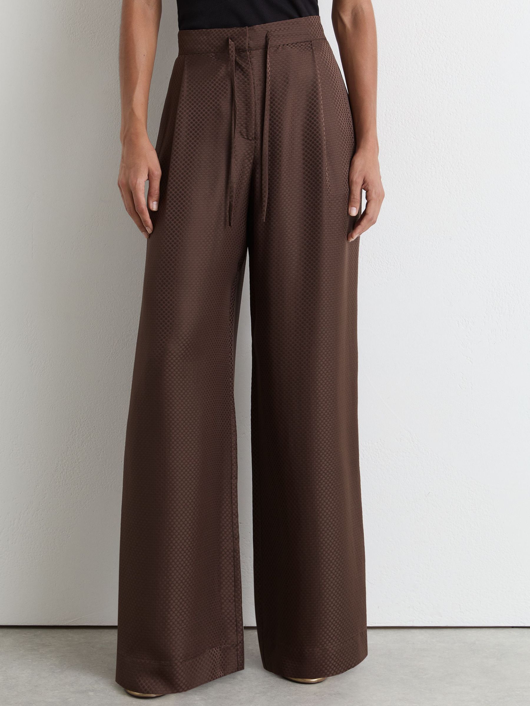 Silk Jacquard Wide-Leg Trousers in Mocha Brown - Image 4 of 8