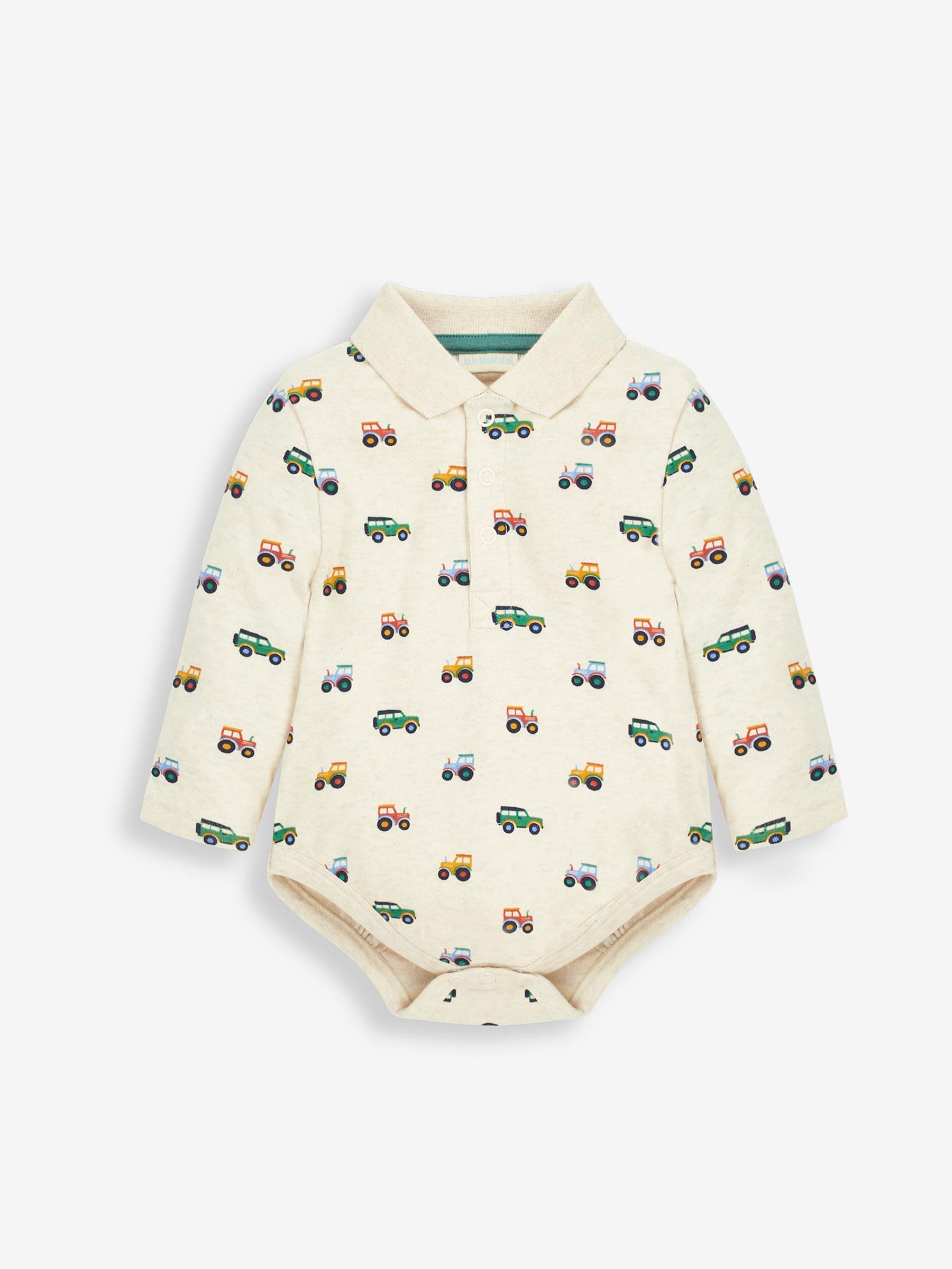 Natural Oatmeal Tractor Print Polo Shirt Body - Image 3 of 4
