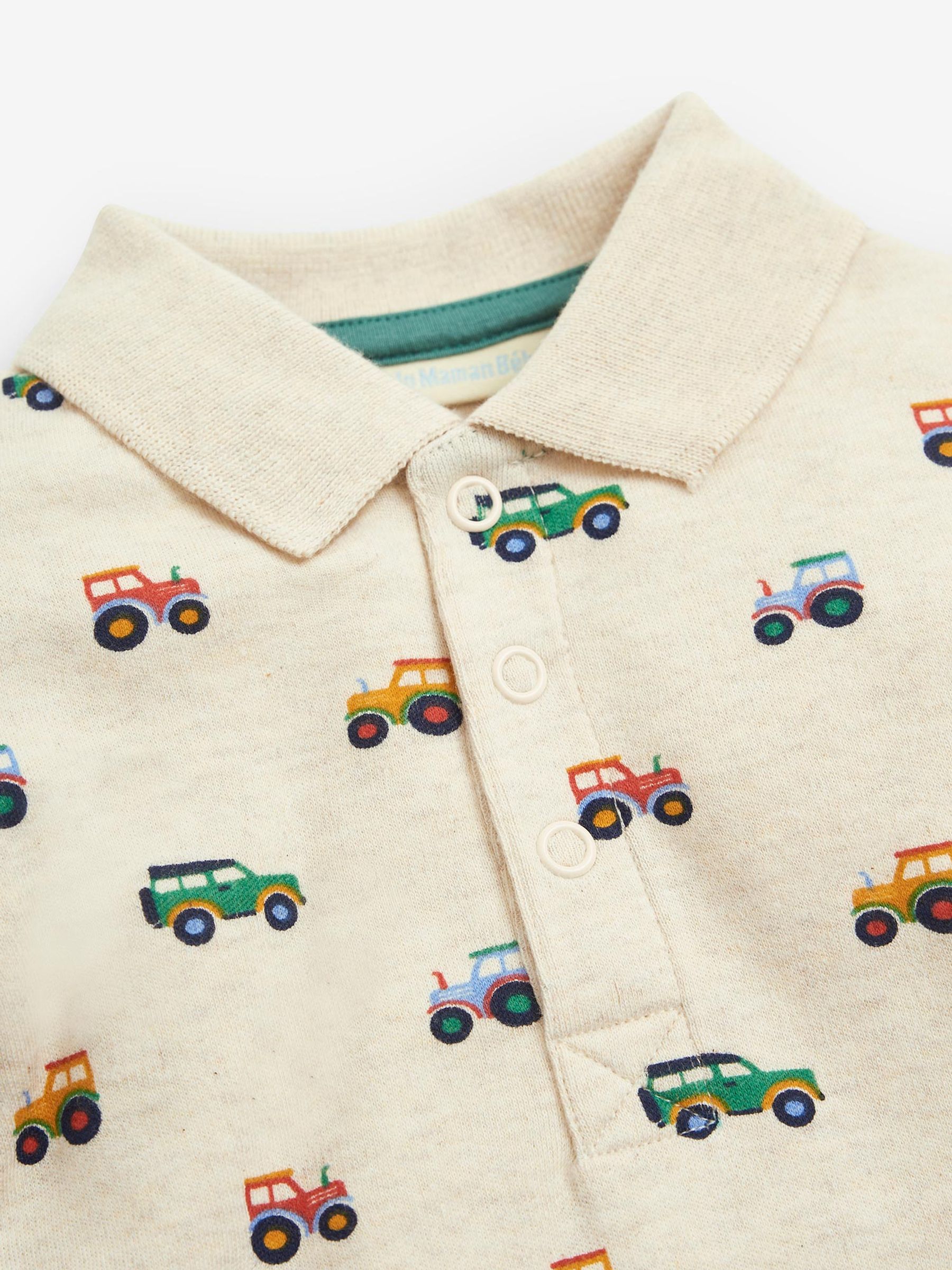 Natural Oatmeal Tractor Print Polo Shirt Body - Image 4 of 4