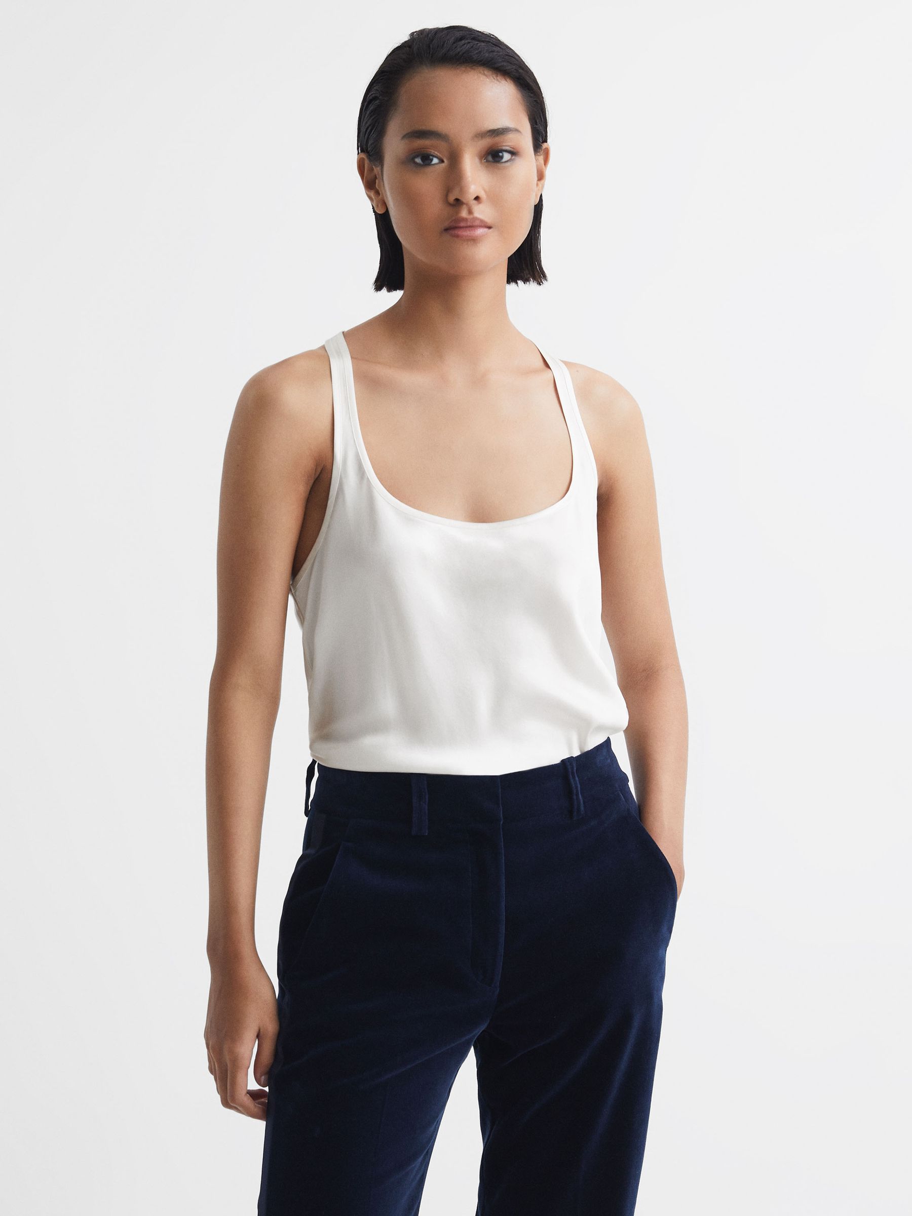 Silk Racerback Vest in Ivory - Image 1 of 4