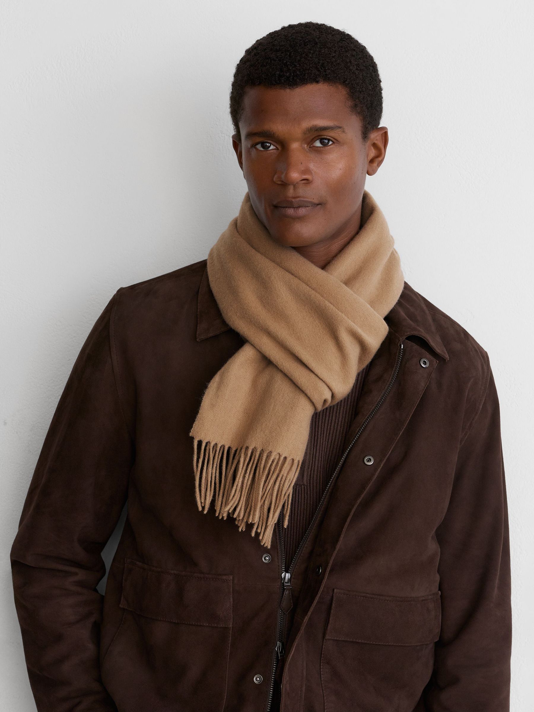 Wool and Cashmere Scarf in Camel - Image 1 of 6