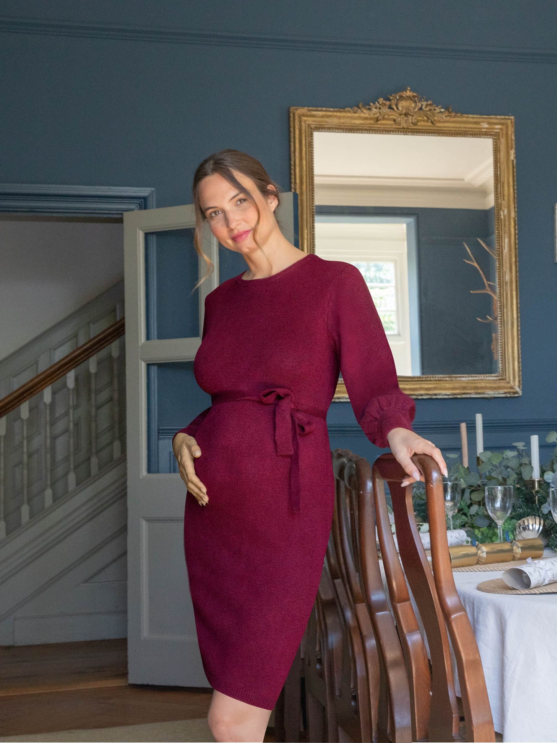 Burgundy Red Blouson Sleeve Knitted Maternity Dress - Image 3 of 5