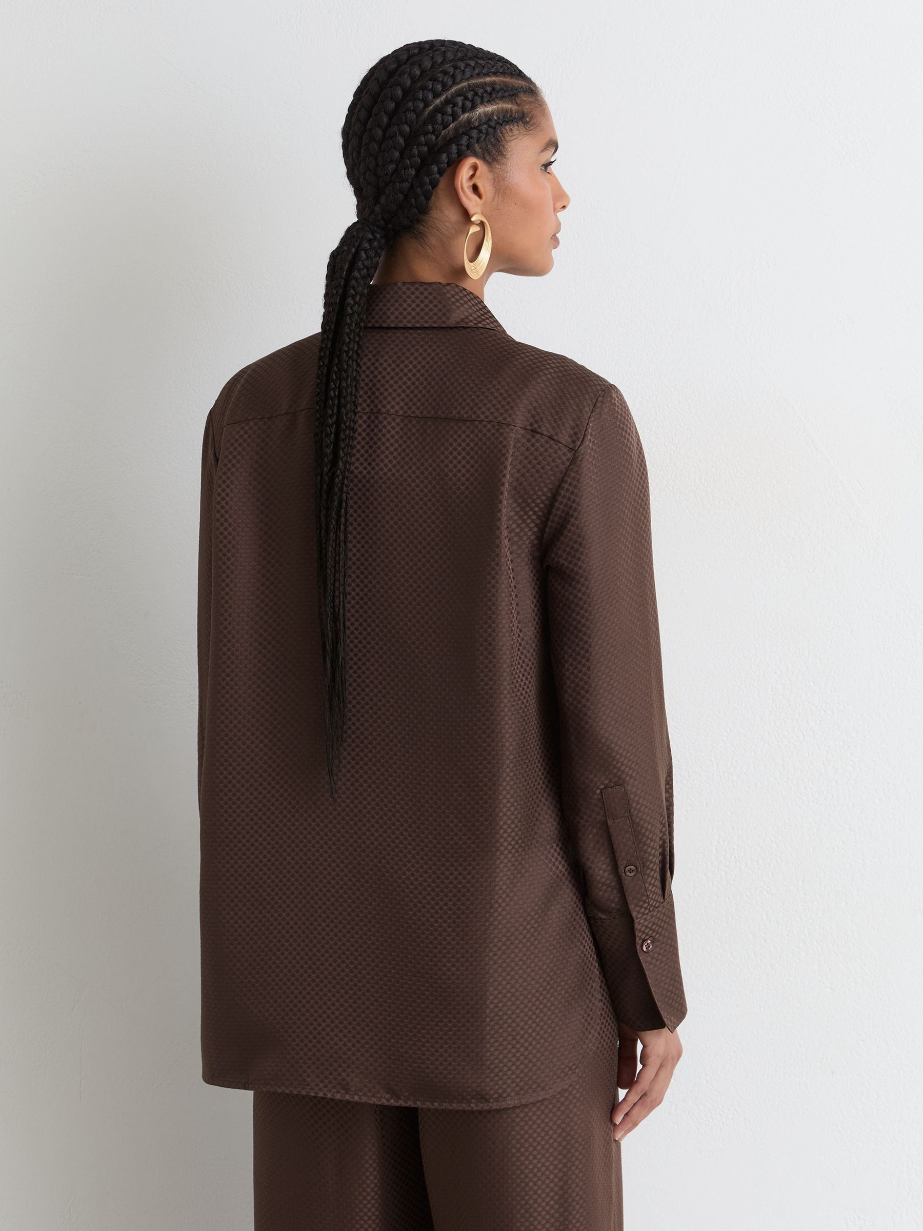 Silk Jacquard Long-Sleeve Shirt in Mocha Brown - Image 7 of 8